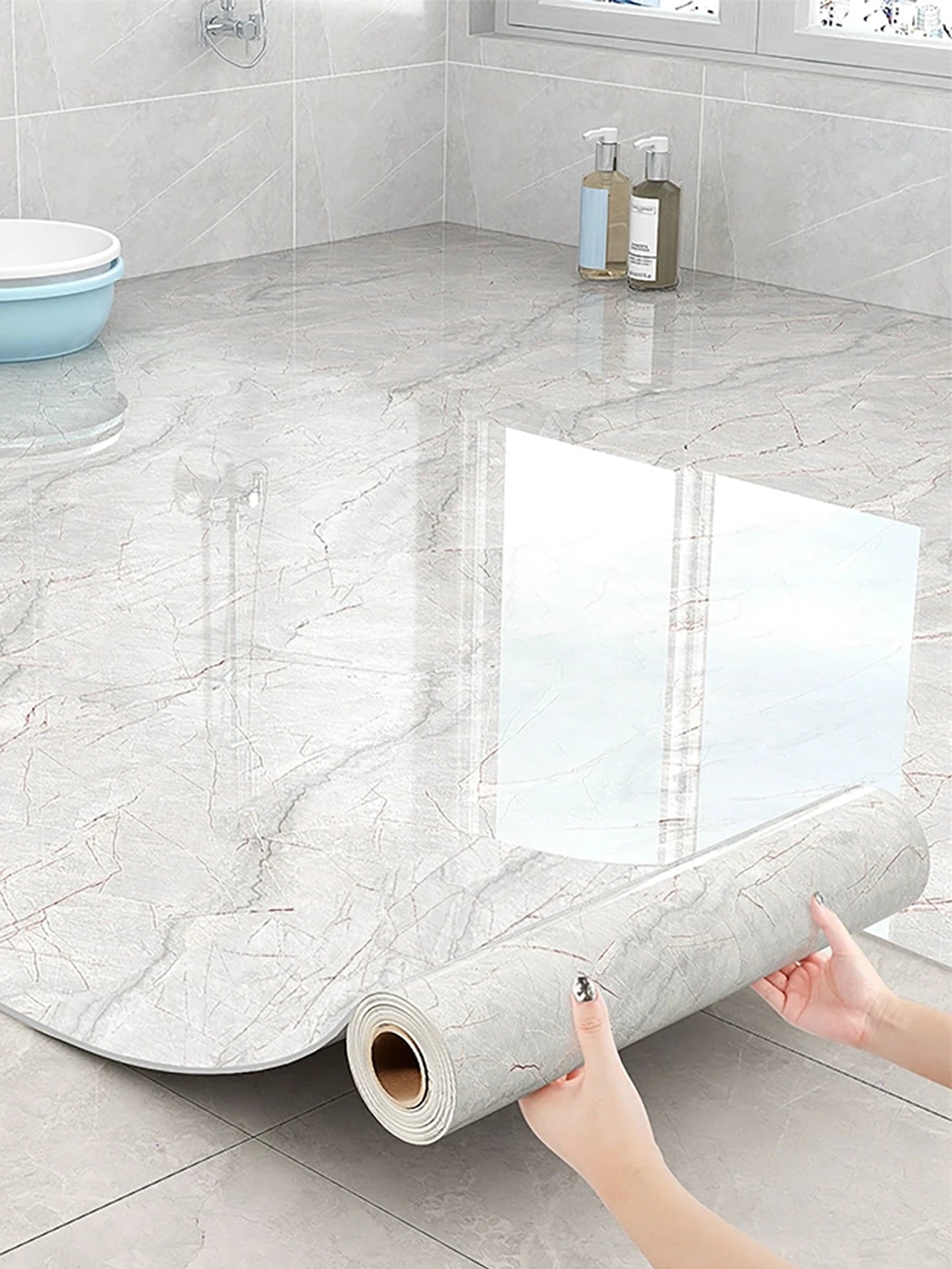 Imitation Marble Peel And Stick Floor Tiles Waterproof Non Slip