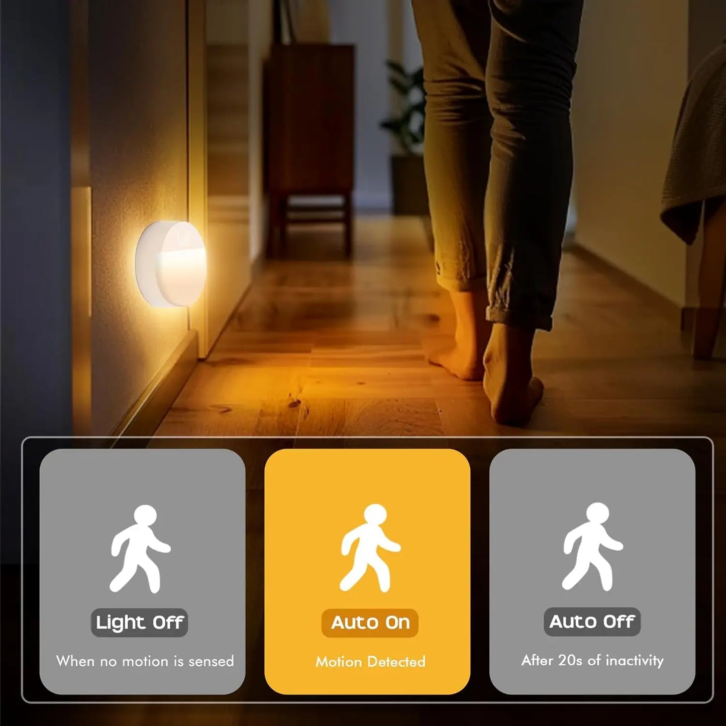 Motion Sensor Stair Lights 3 Pack Battery Operated LED Lamps