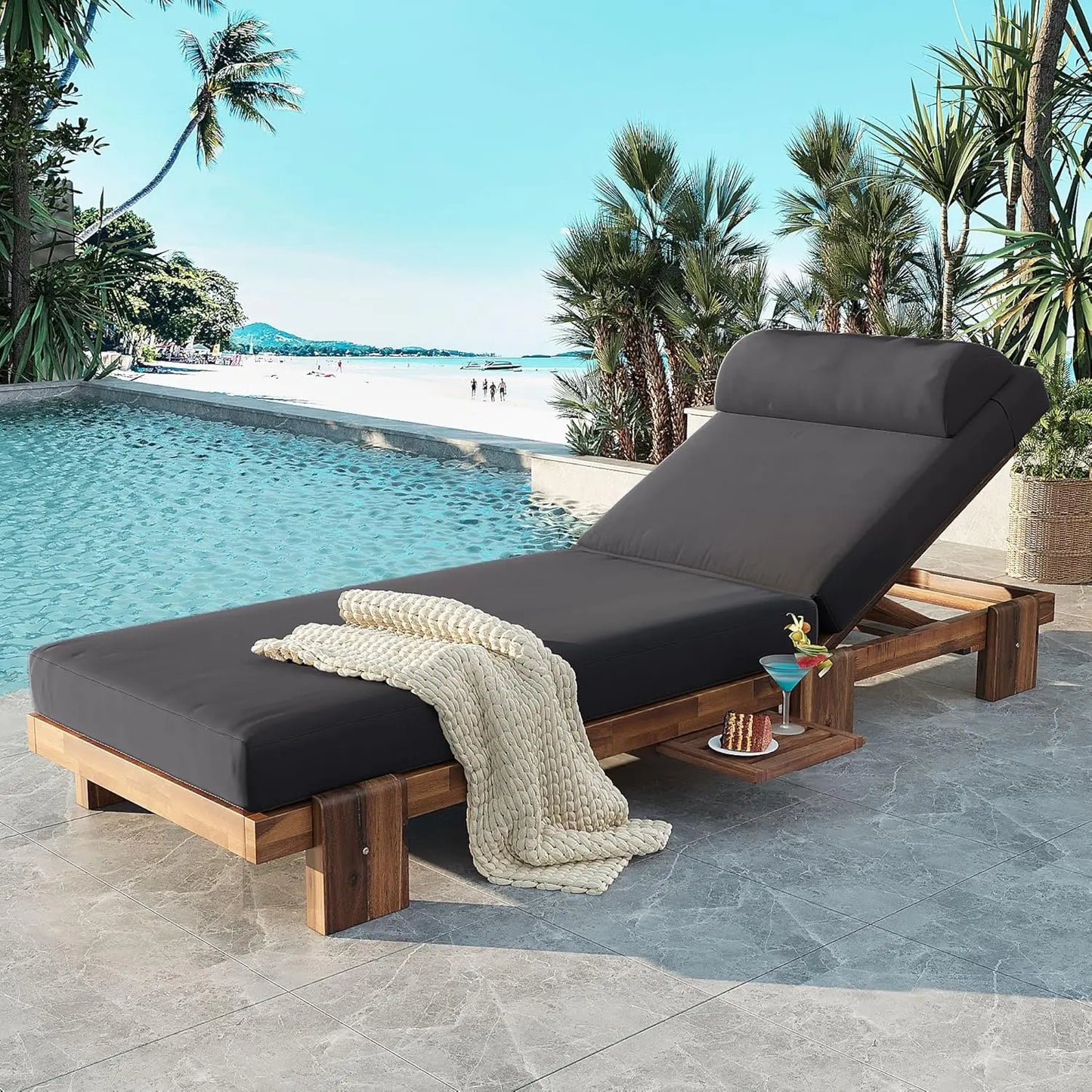 Outdoor 5-Position Adjustable Chaise Lounge Set With Steel Frame Cushions