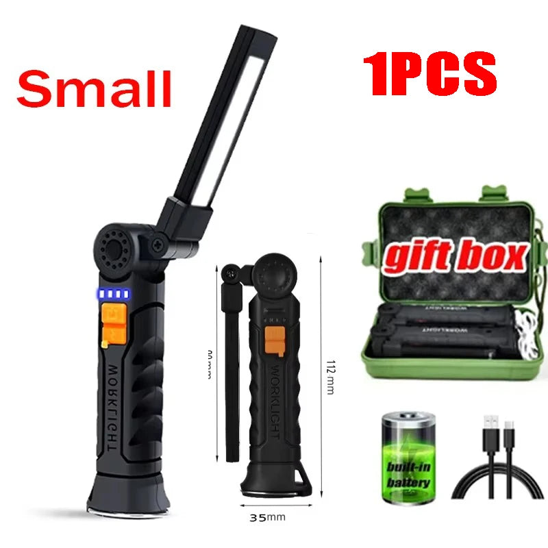Portable Rechargeable Flashlight With Folding Work Light And Magnetic Hook