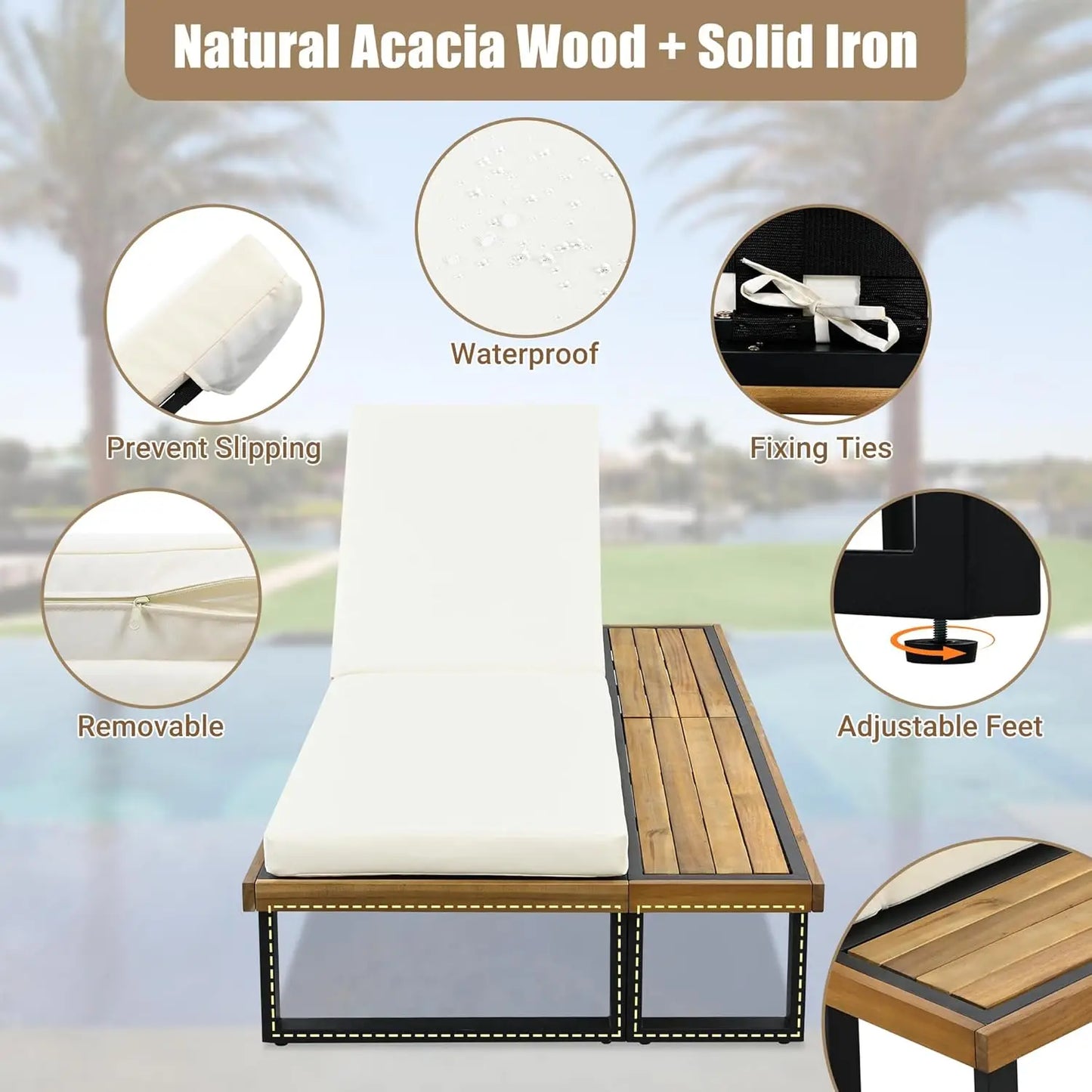 Outdoor 5-Position Adjustable Chaise Lounge Set With Steel Frame Cushions