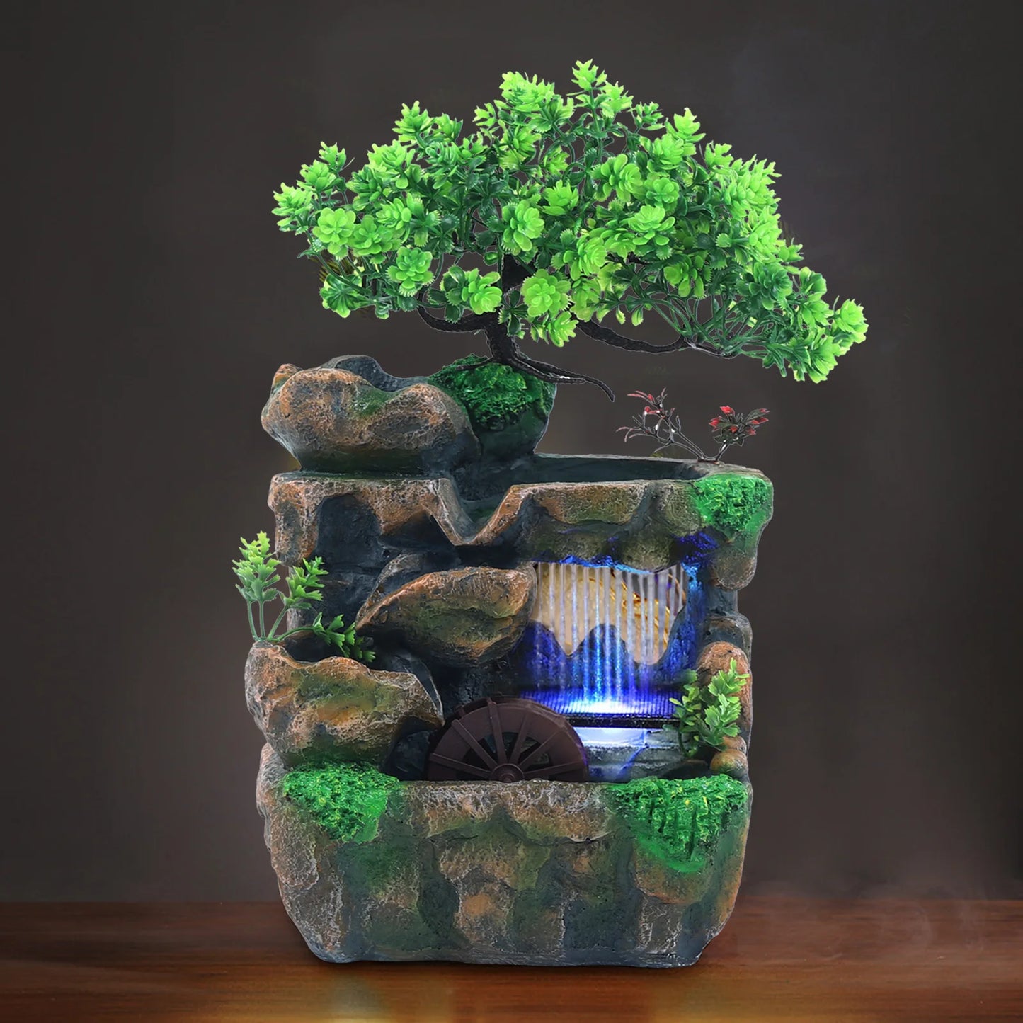 None Desktop Waterfall Fountain With Changing LED Lighting Zen Meditation