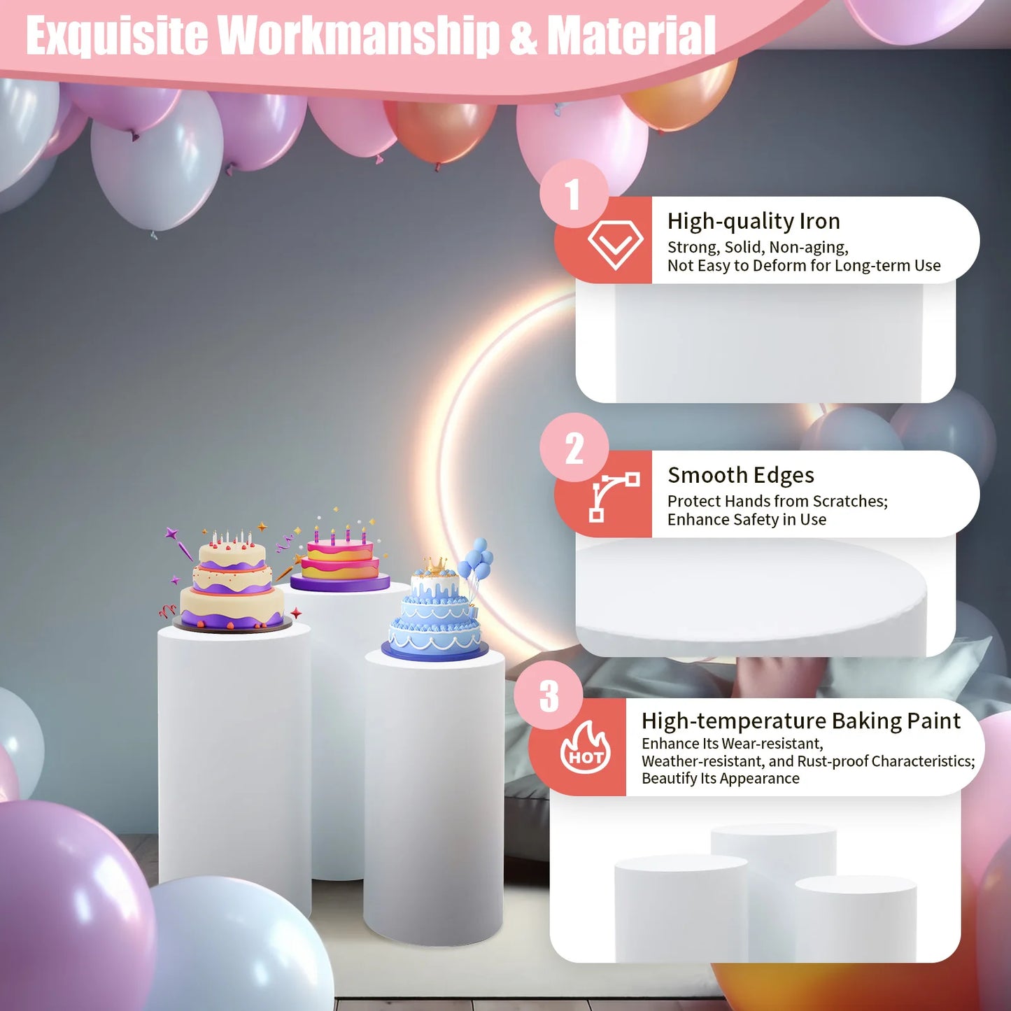 Three-Piece Cylindrical Dessert Stand Multi-Tier Cake Tower Wedding Display