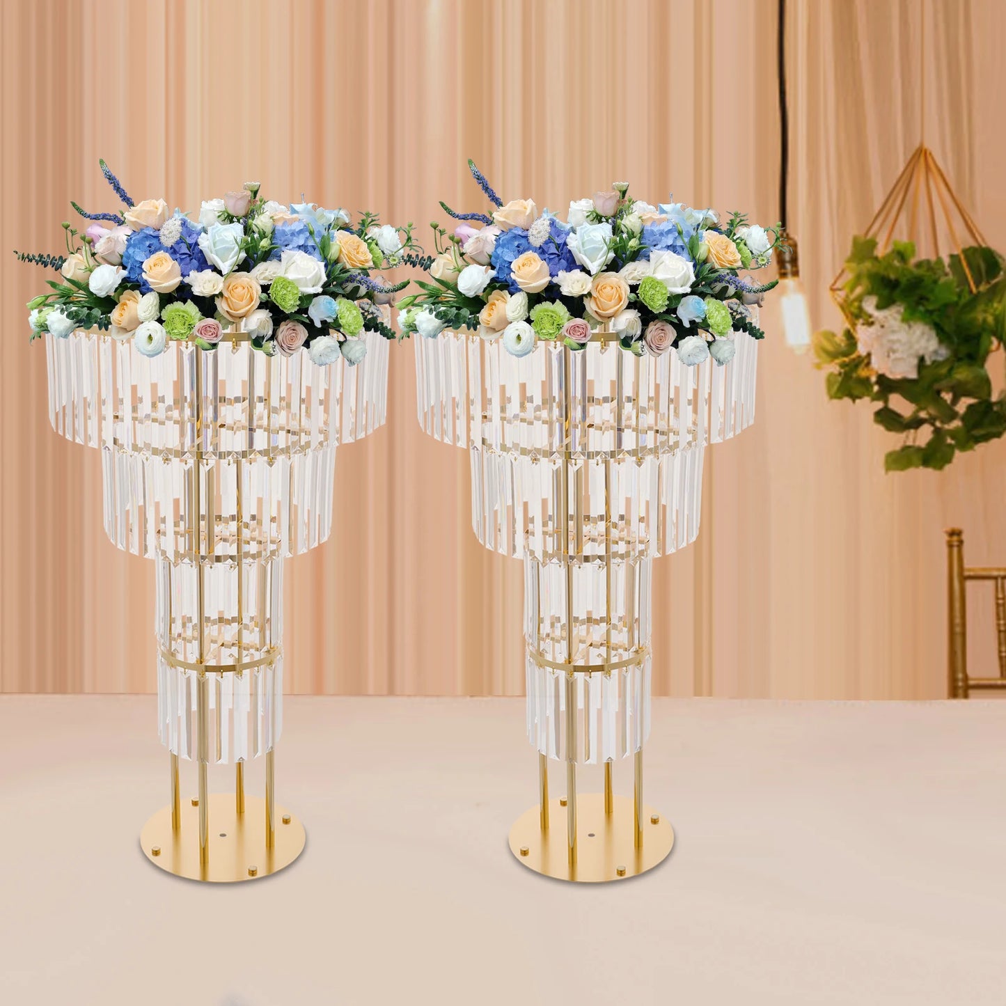 Metal Wedding Flower Stand Crystal Flower Rack Centerpiece 2/4/5 Tier Floral Holder for Party Event Decoration