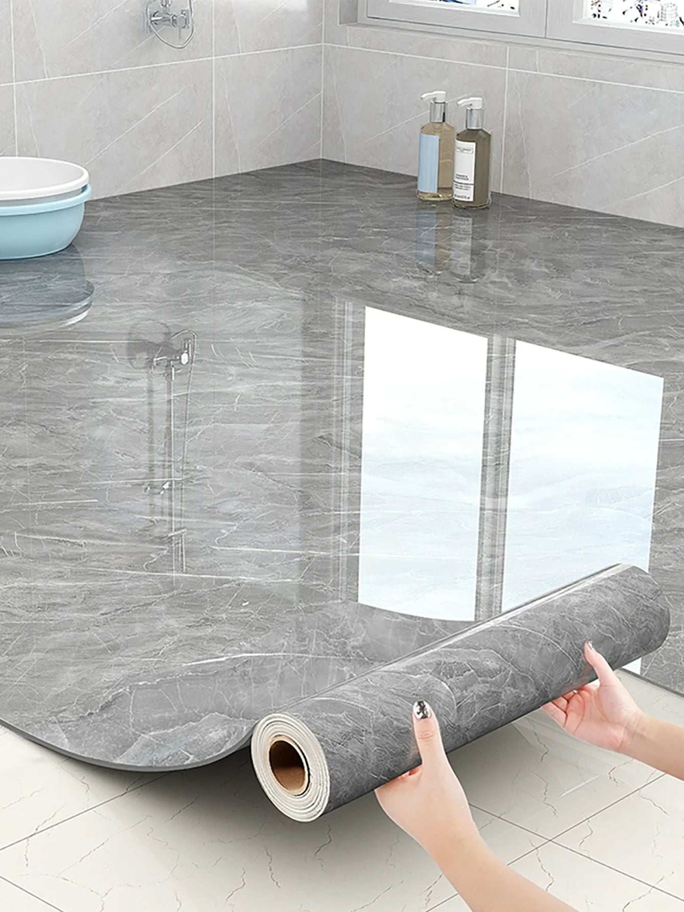 Imitation Marble Peel And Stick Floor Tiles Waterproof Non Slip