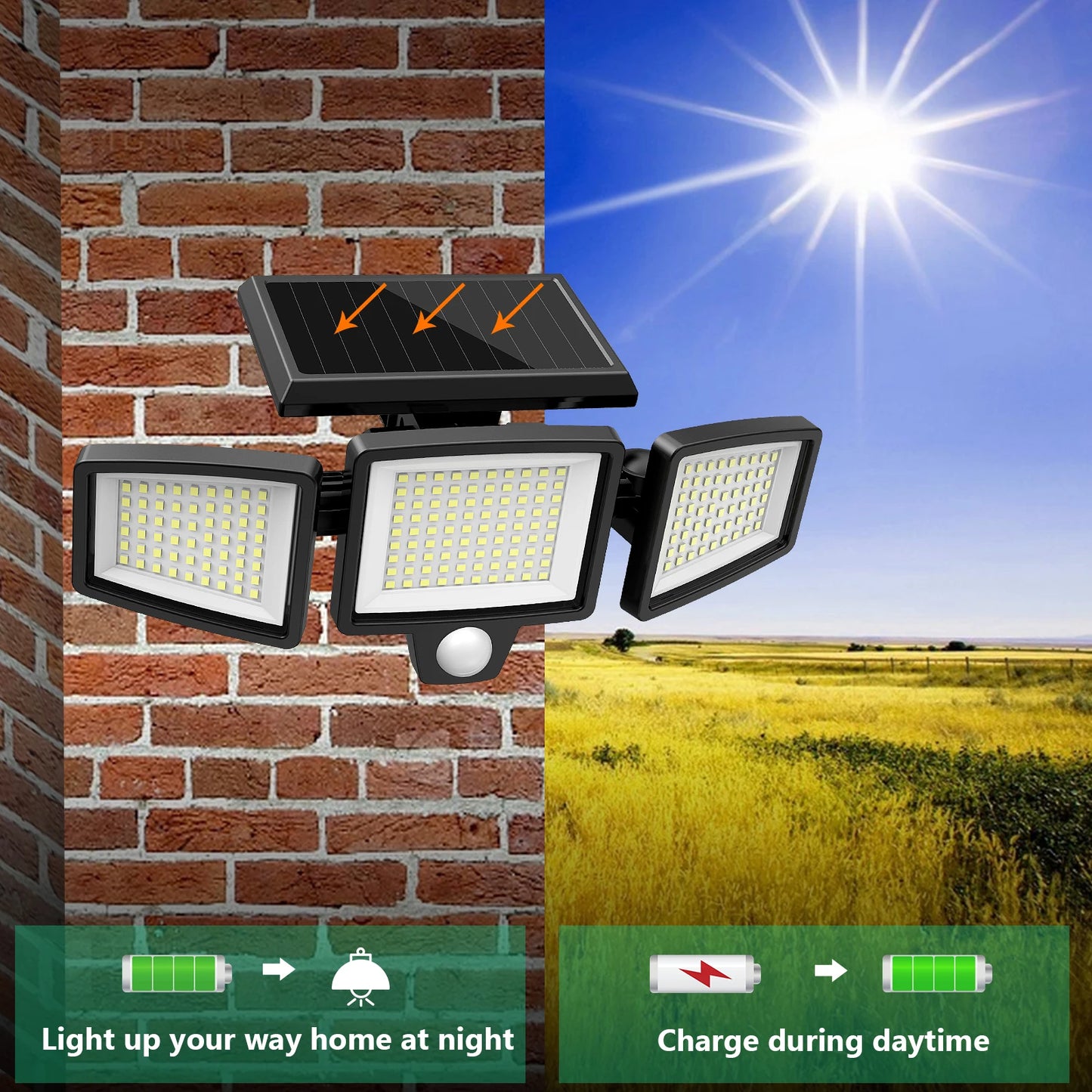 SZRSTH 3-Head Solar Outdoor Light With Motion Sensor Wireless Remote