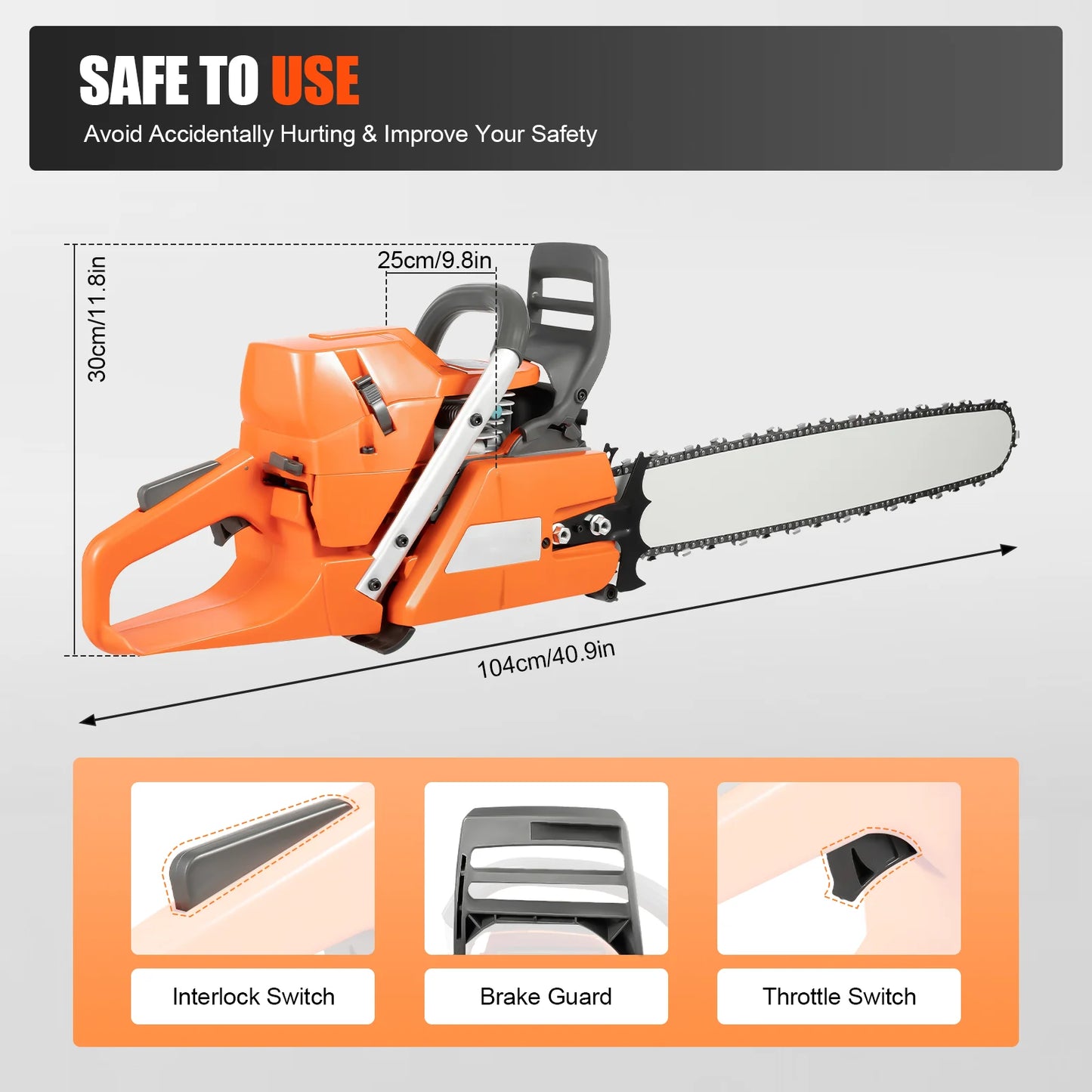 Gasoline Chainsaw 65 To 72cc Two Stroke Pull Start