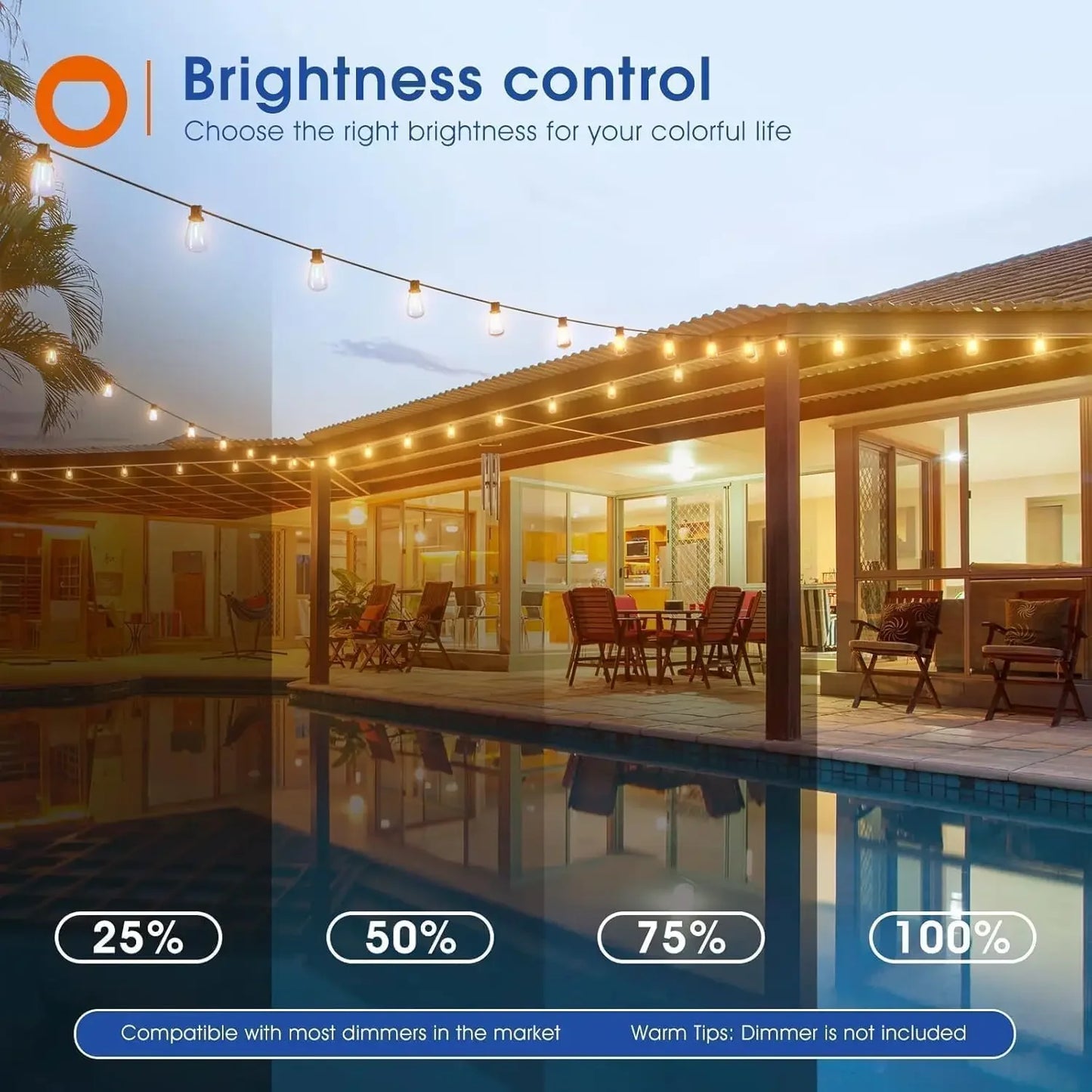 MIMIRG LED Outdoor String Lights Waterproof Shatterproof Replaceable Bulbs