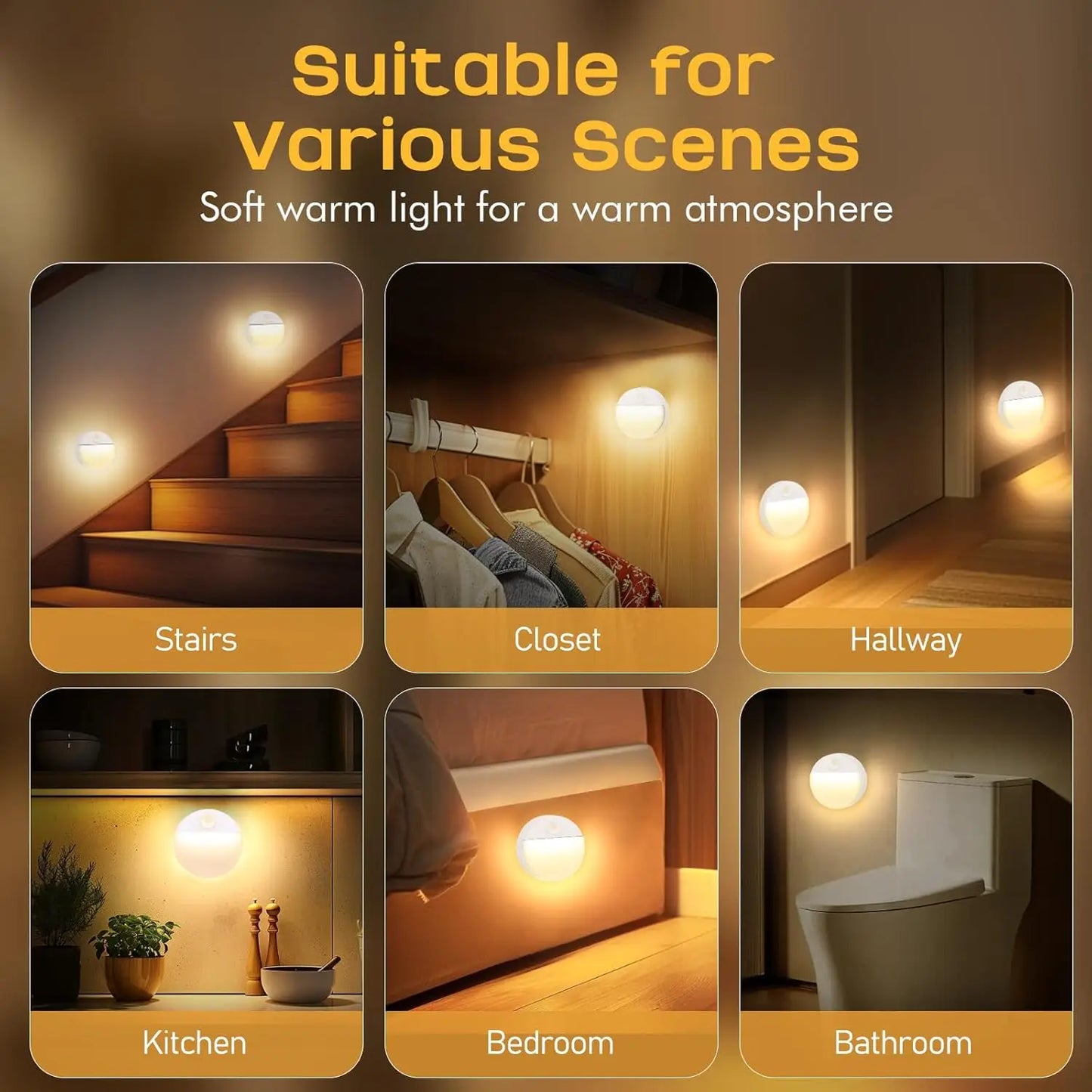 Motion Sensor Stair Lights 3 Pack Battery Operated LED Lamps