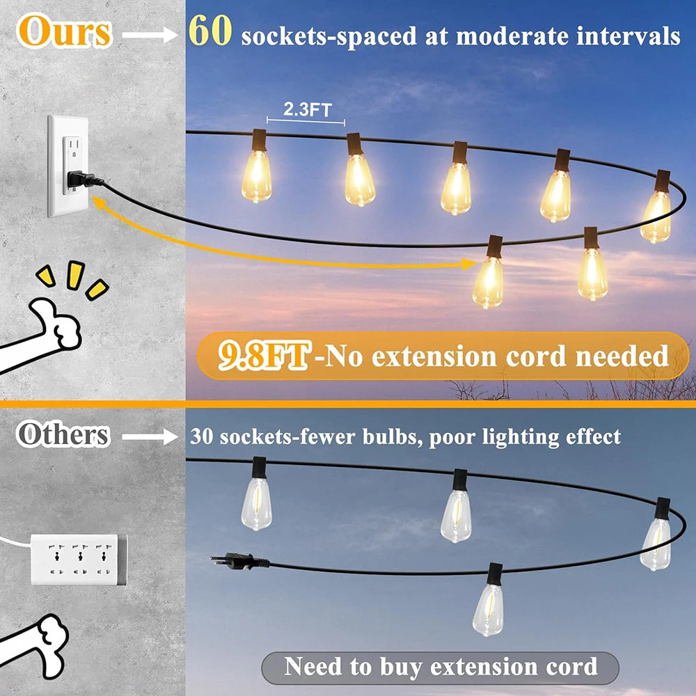 MIMIRG LED Outdoor String Lights Waterproof Shatterproof Replaceable Bulbs