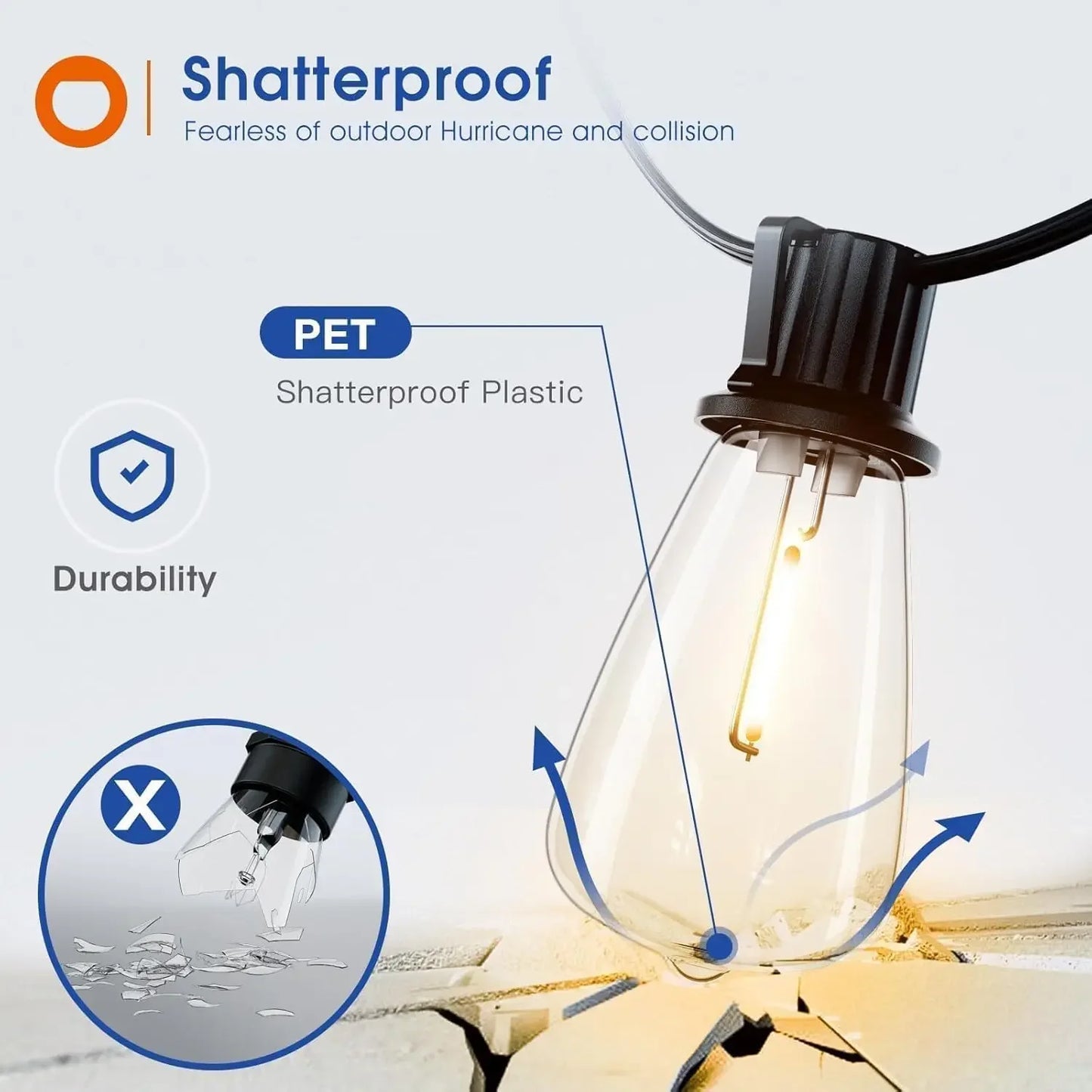 MIMIRG LED Outdoor String Lights Waterproof Shatterproof Replaceable Bulbs