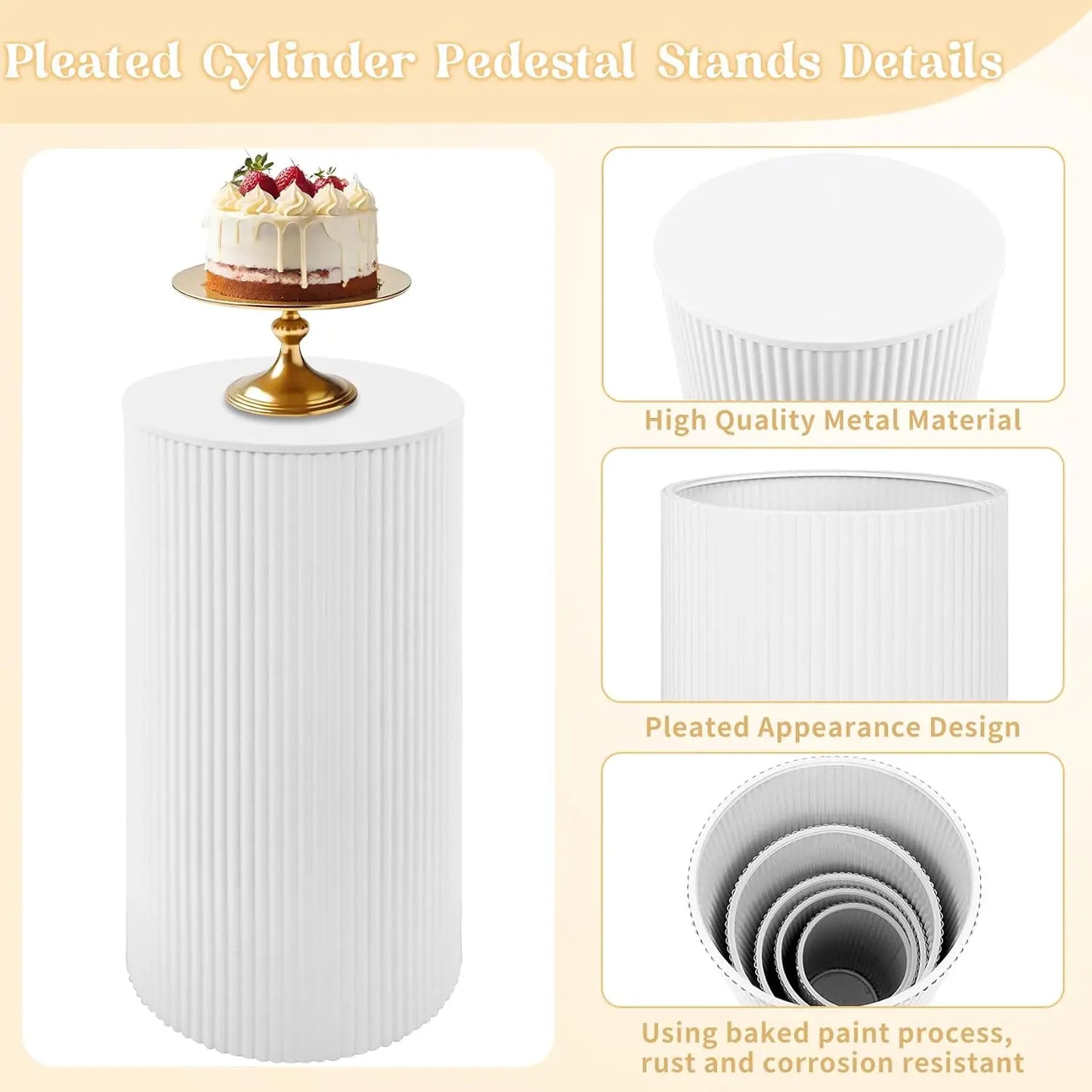 Metal Pleated Cylinder Pedestal Stands 5-Piece Set