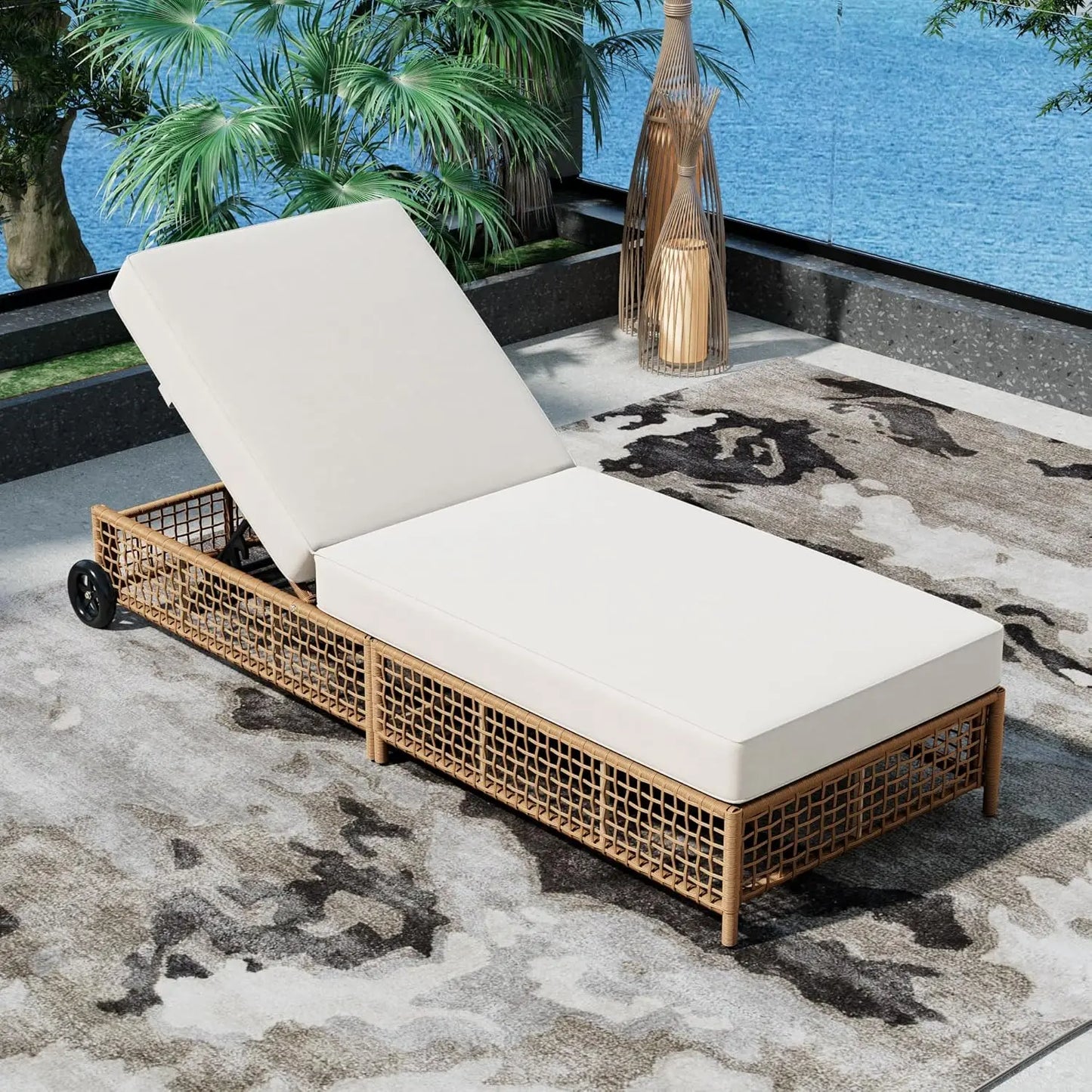Outdoor 5-Position Adjustable Chaise Lounge Set With Steel Frame Cushions