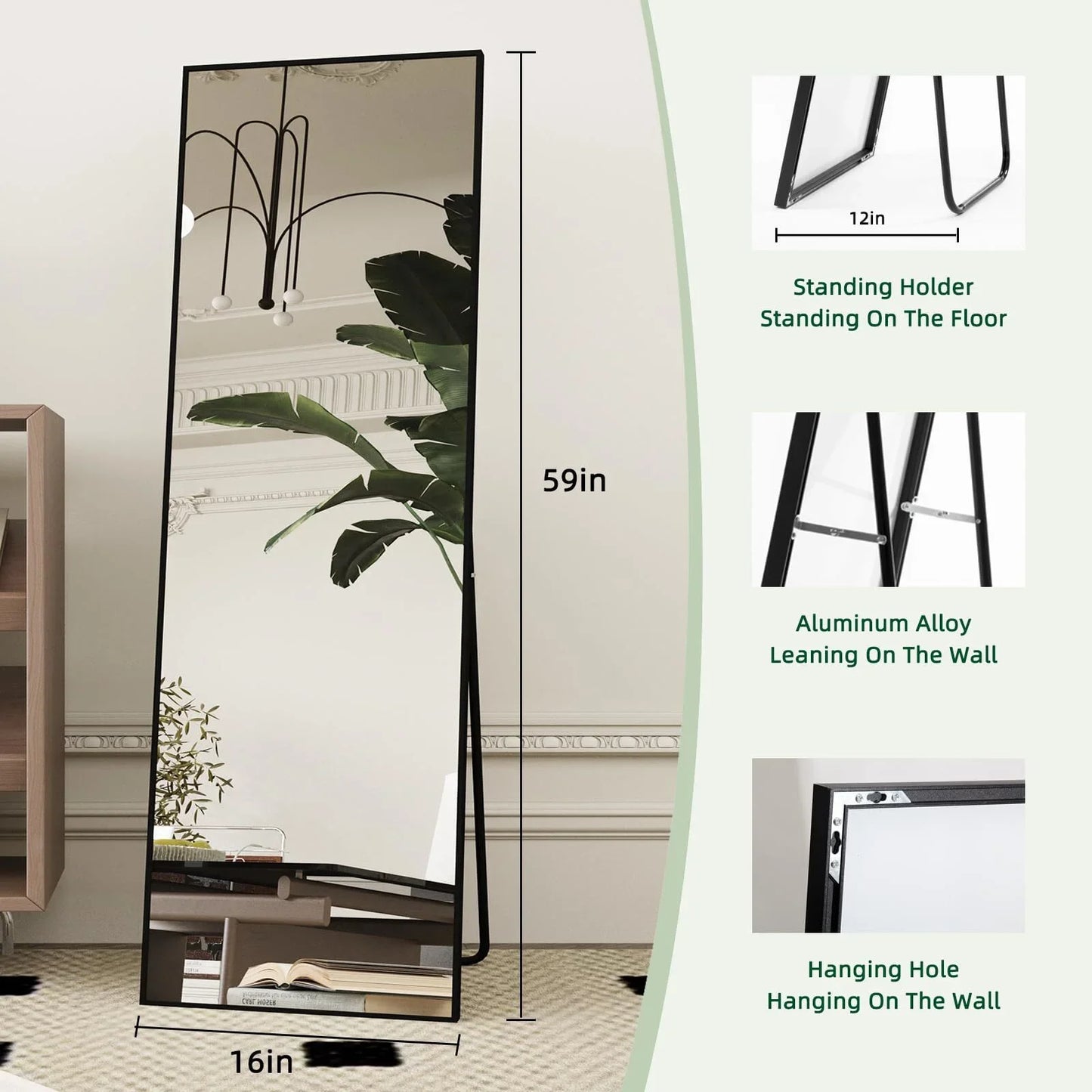 Full Length Mirror With Stand Wall Mount Wardrobe Tempered Glass