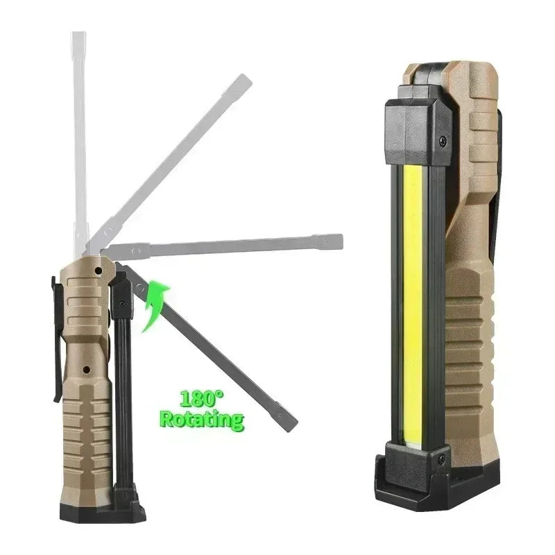 Folding COB Portable LED Work Light With Rechargeable Built In Battery