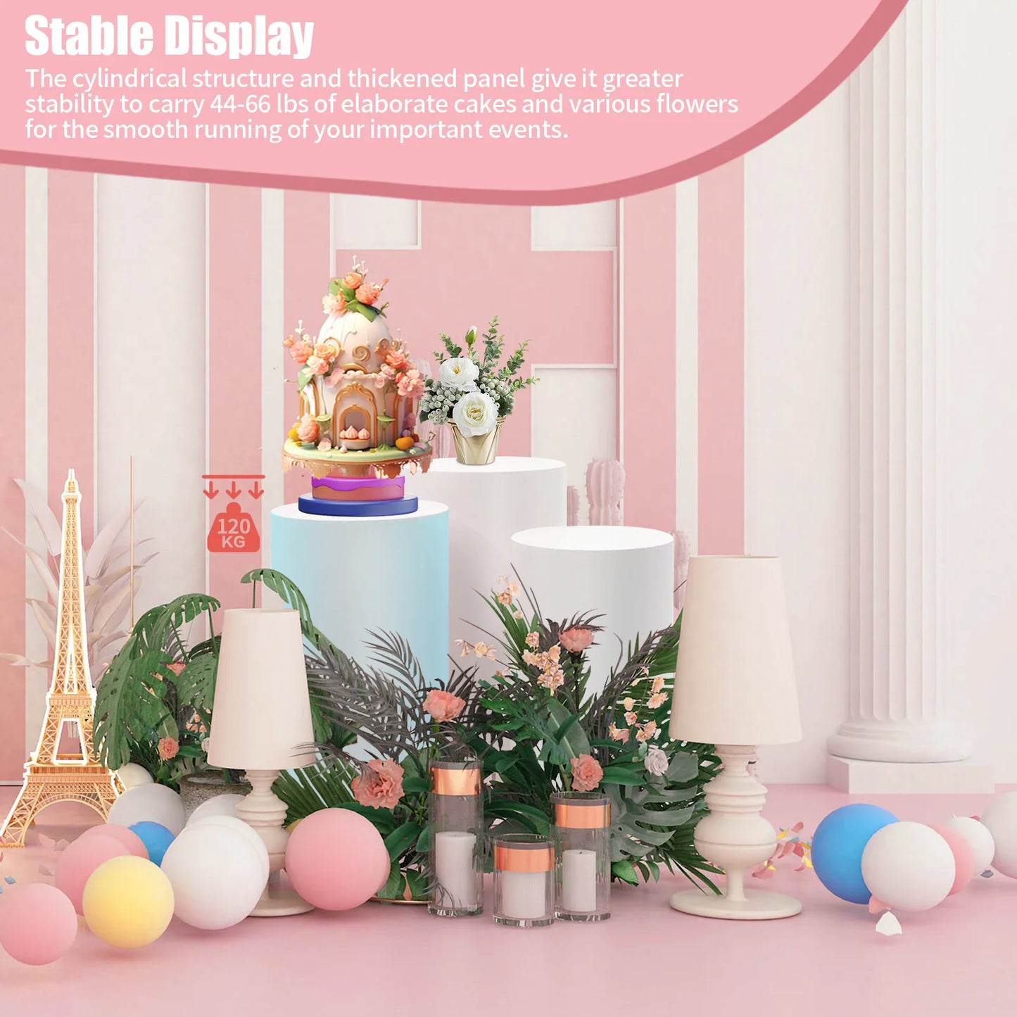 Three-Piece Cylindrical Dessert Stand Multi-Tier Cake Tower Wedding Display