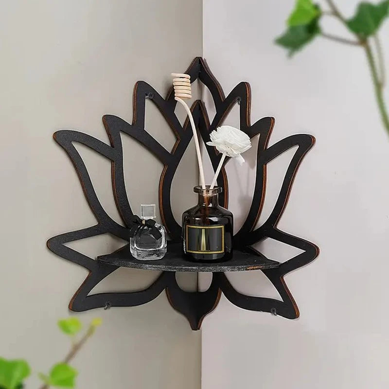 Wooden Lotus Hollow Decorative Rack Aromatherapy Organizer Wall Shelf