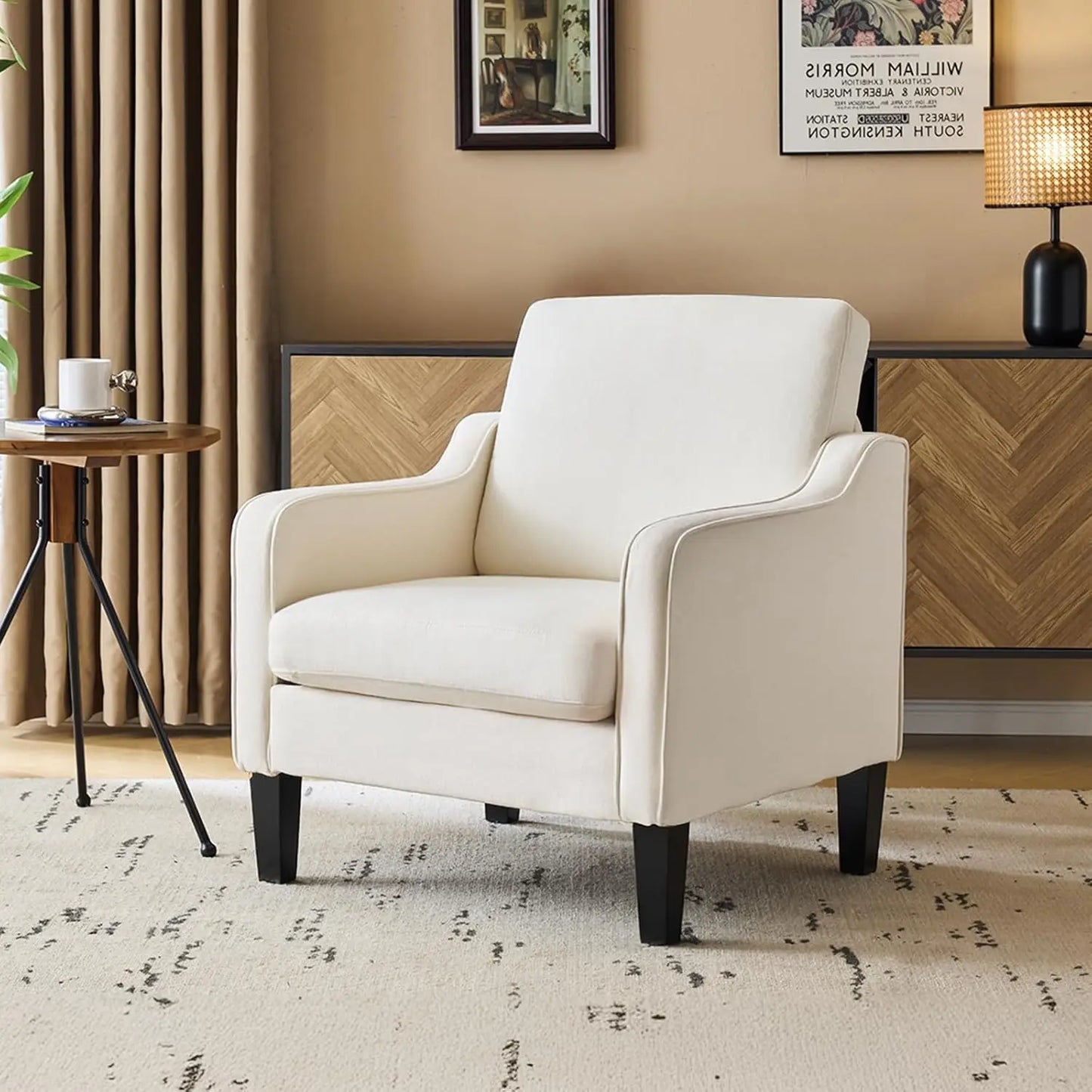 Mid Century Modern Accent Chair Fabric Upholstered Armchair For Living Room