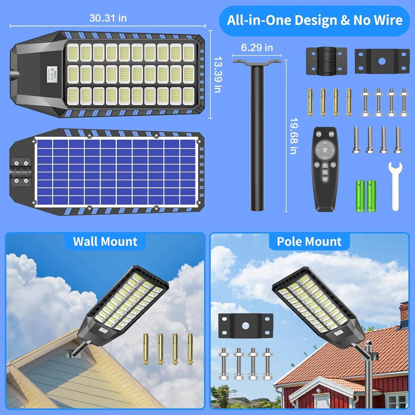 Solar Street Light 9000W Dusk To Dawn LED Security Floodlight