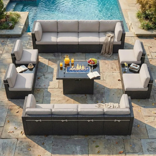 15 Piece Patio Set With Fire Pit Table