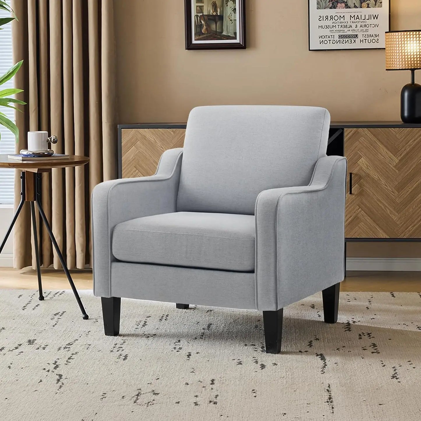 Mid Century Modern Accent Chair Fabric Upholstered Armchair For Living Room