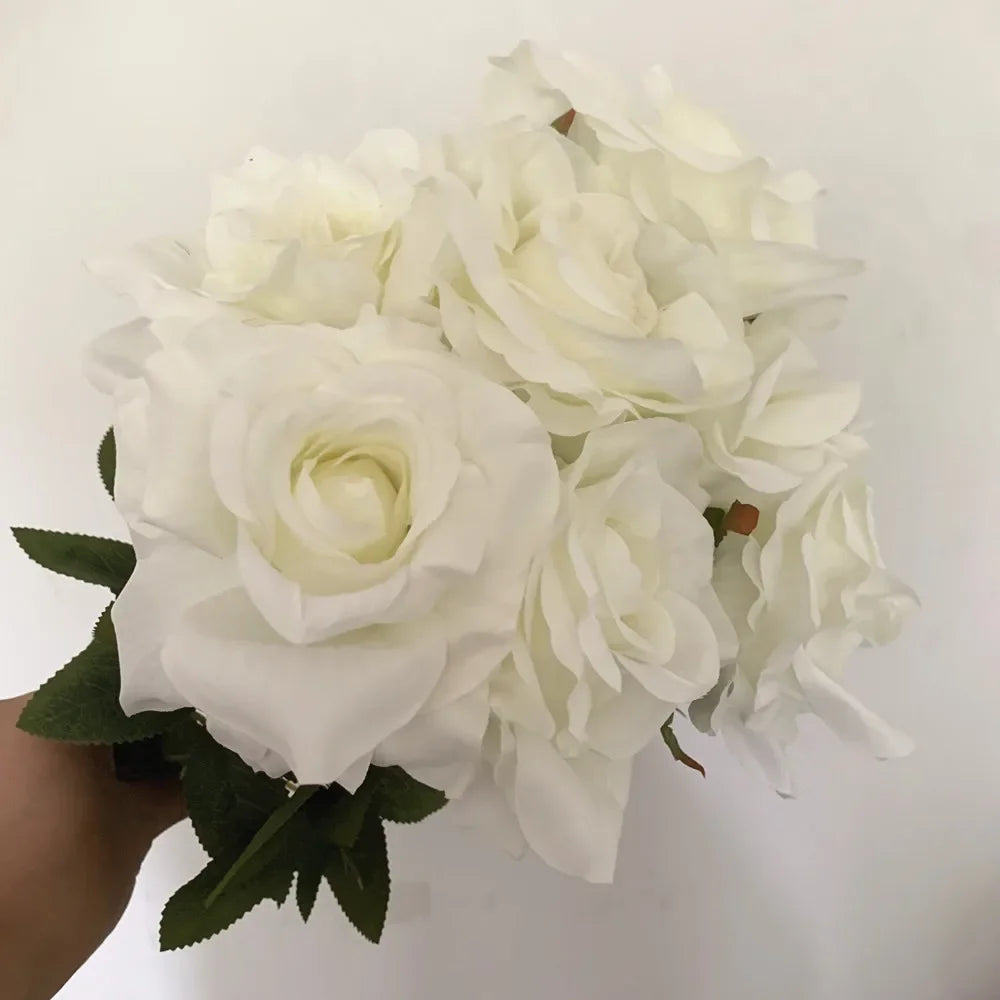 NONECN 7Heads Roses Bouquet Silk Flowers for Wedding