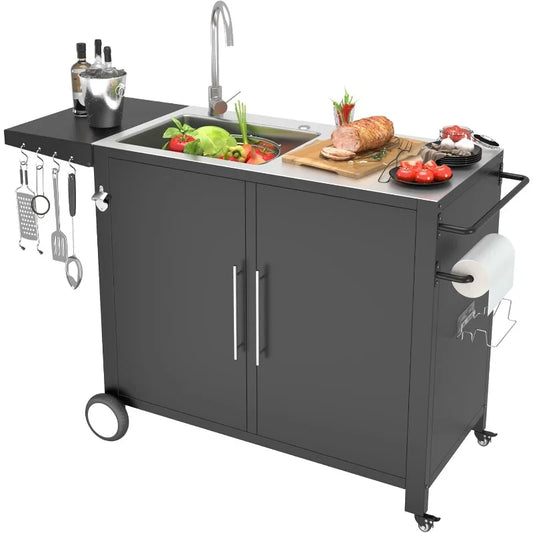 XMSJ Outdoor Kitchen Sink Stainless Steel Prep Table Island