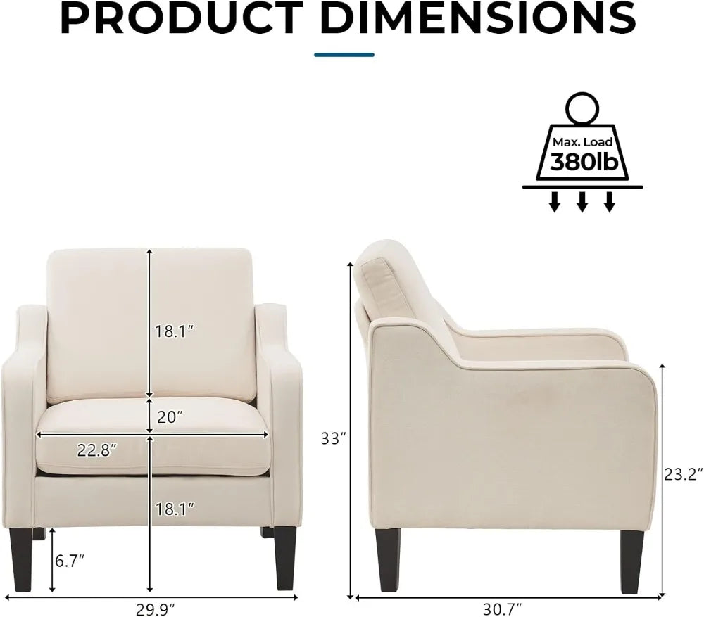 Mid Century Modern Accent Chair Fabric Upholstered Armchair For Living Room