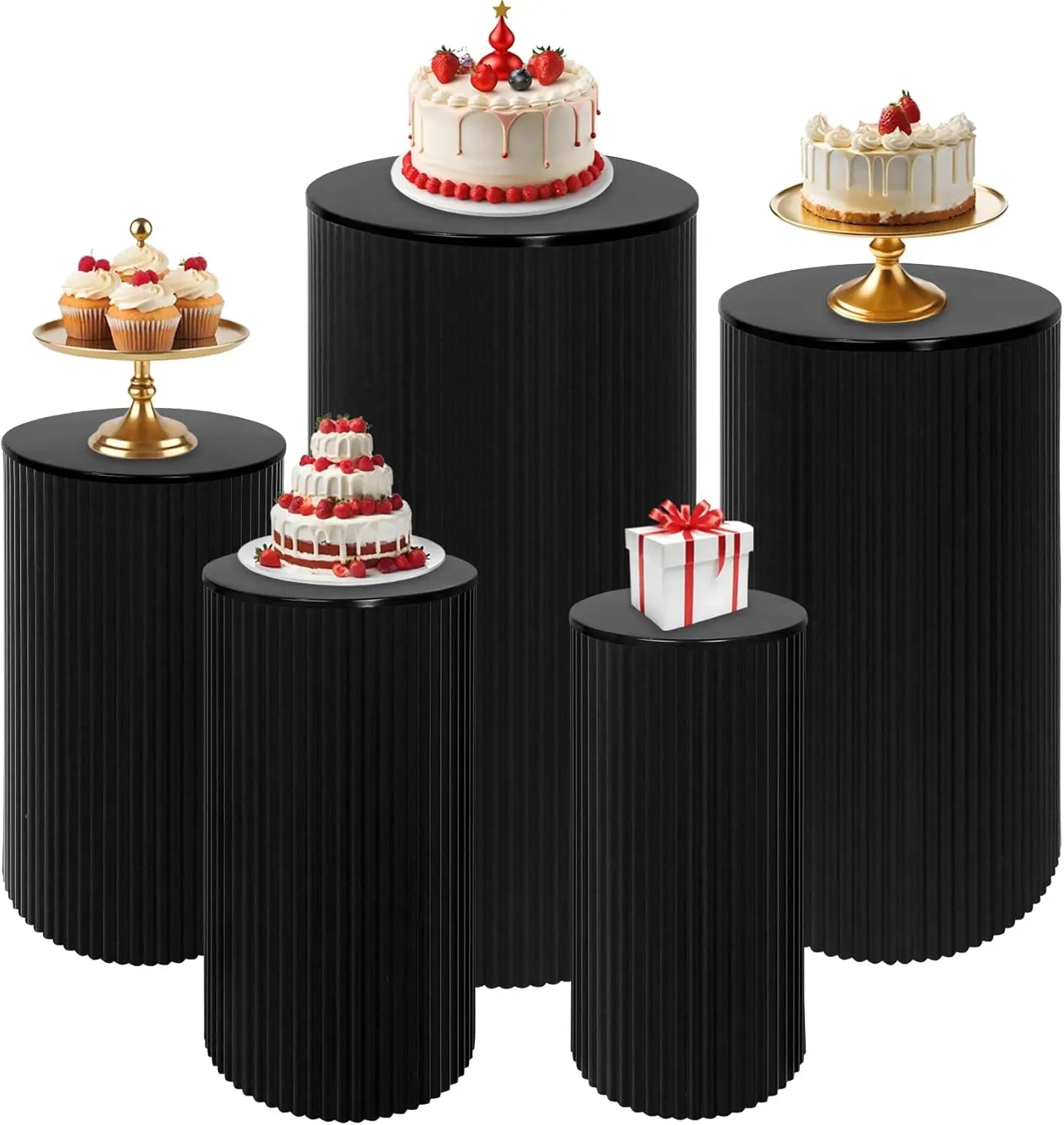 Metal Pleated Cylinder Pedestal Stands 5-Piece Set