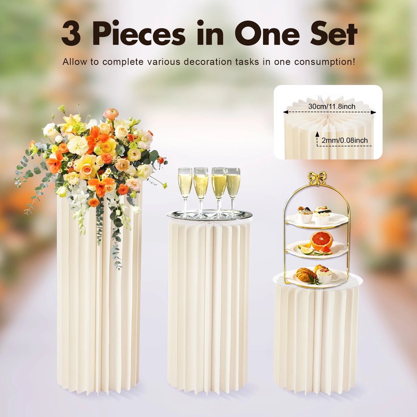Foldable Cardboard Flower Stands Set of 3 for Wedding Centerpieces