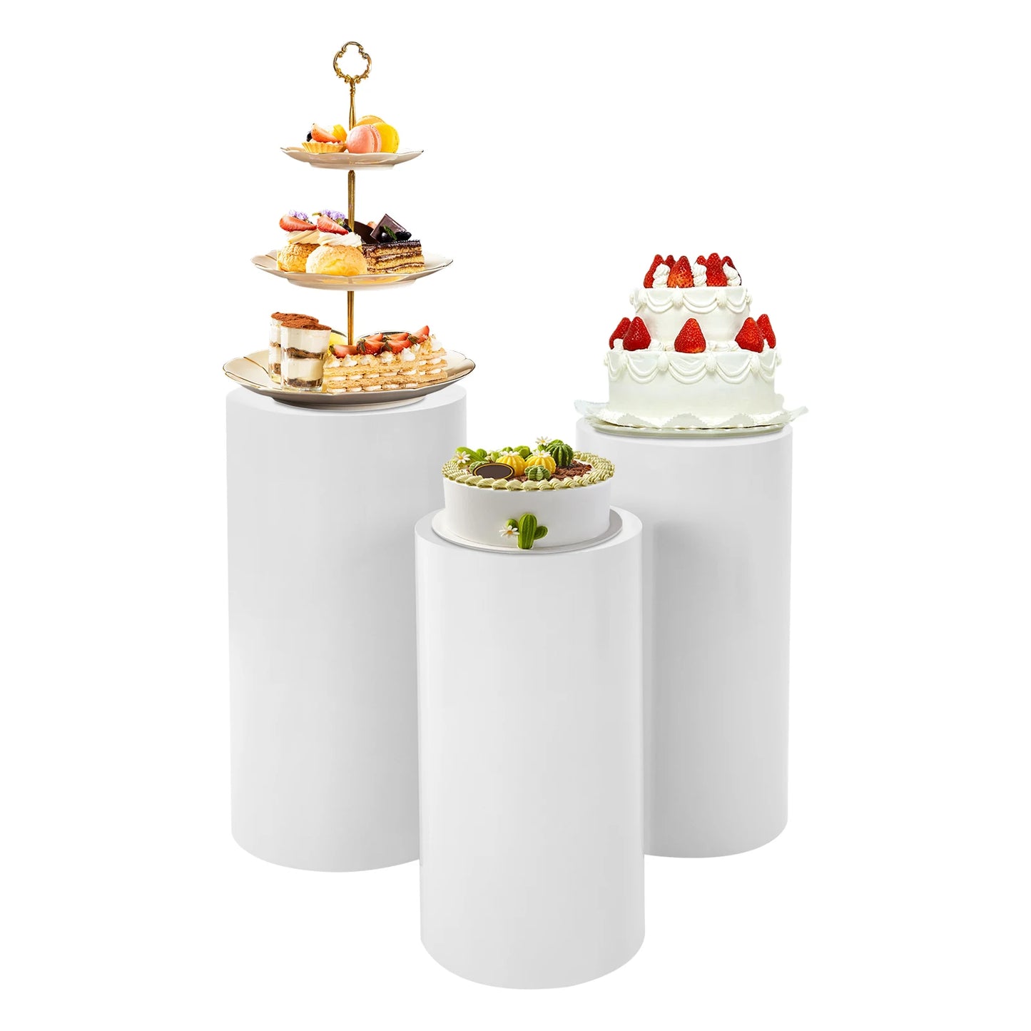 Three-Piece Cylindrical Dessert Stand Multi-Tier Cake Tower Wedding Display