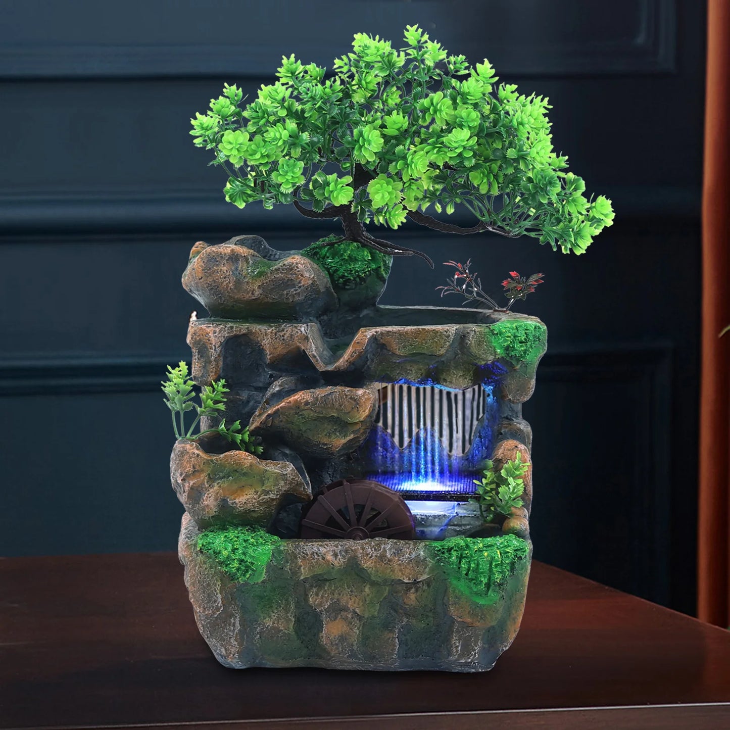 None Desktop Waterfall Fountain With Changing LED Lighting Zen Meditation
