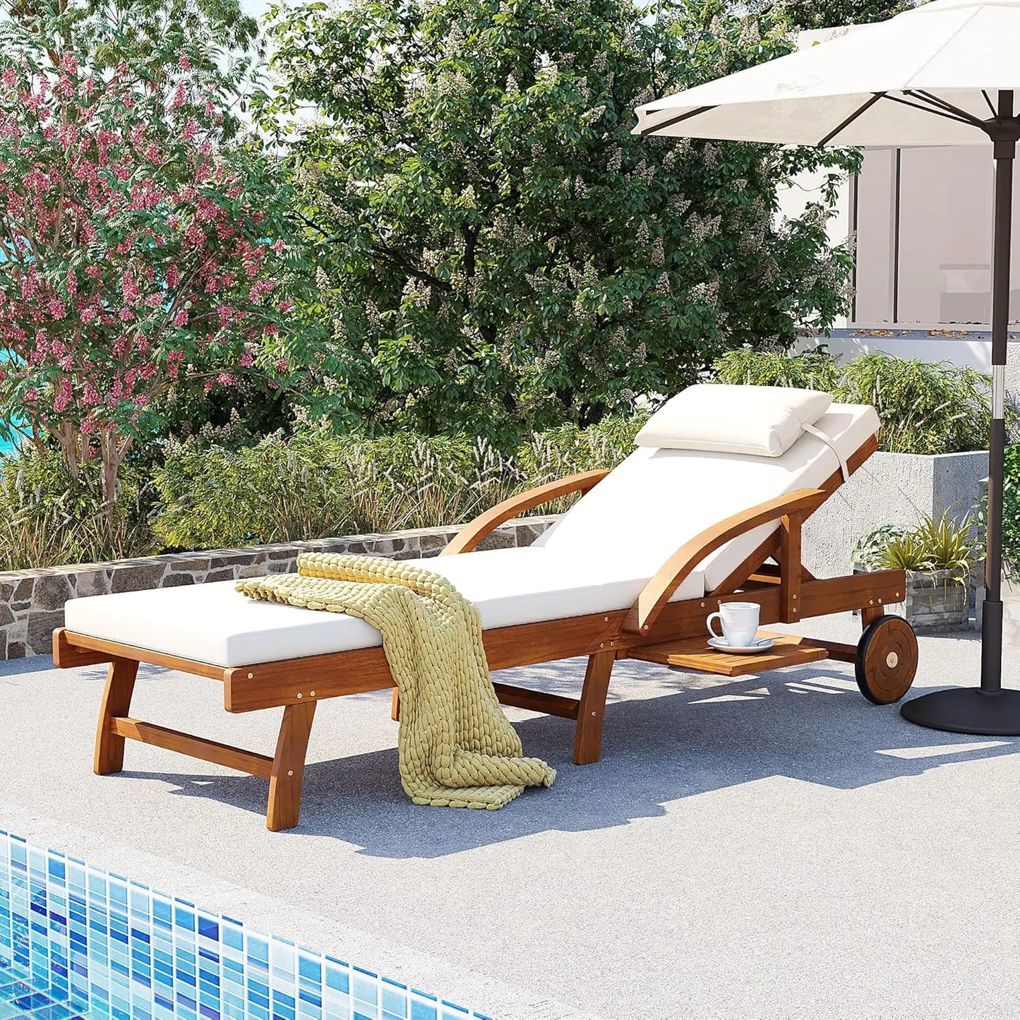 Outdoor 5-Position Adjustable Chaise Lounge Set With Steel Frame Cushions