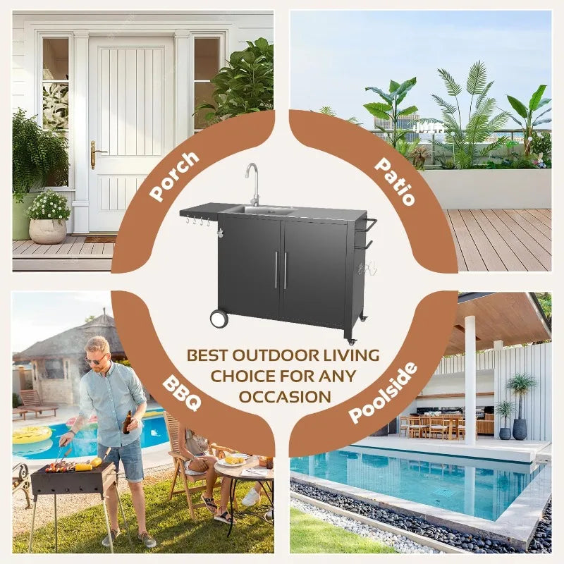 XMSJ Outdoor Kitchen Sink Stainless Steel Prep Table Island