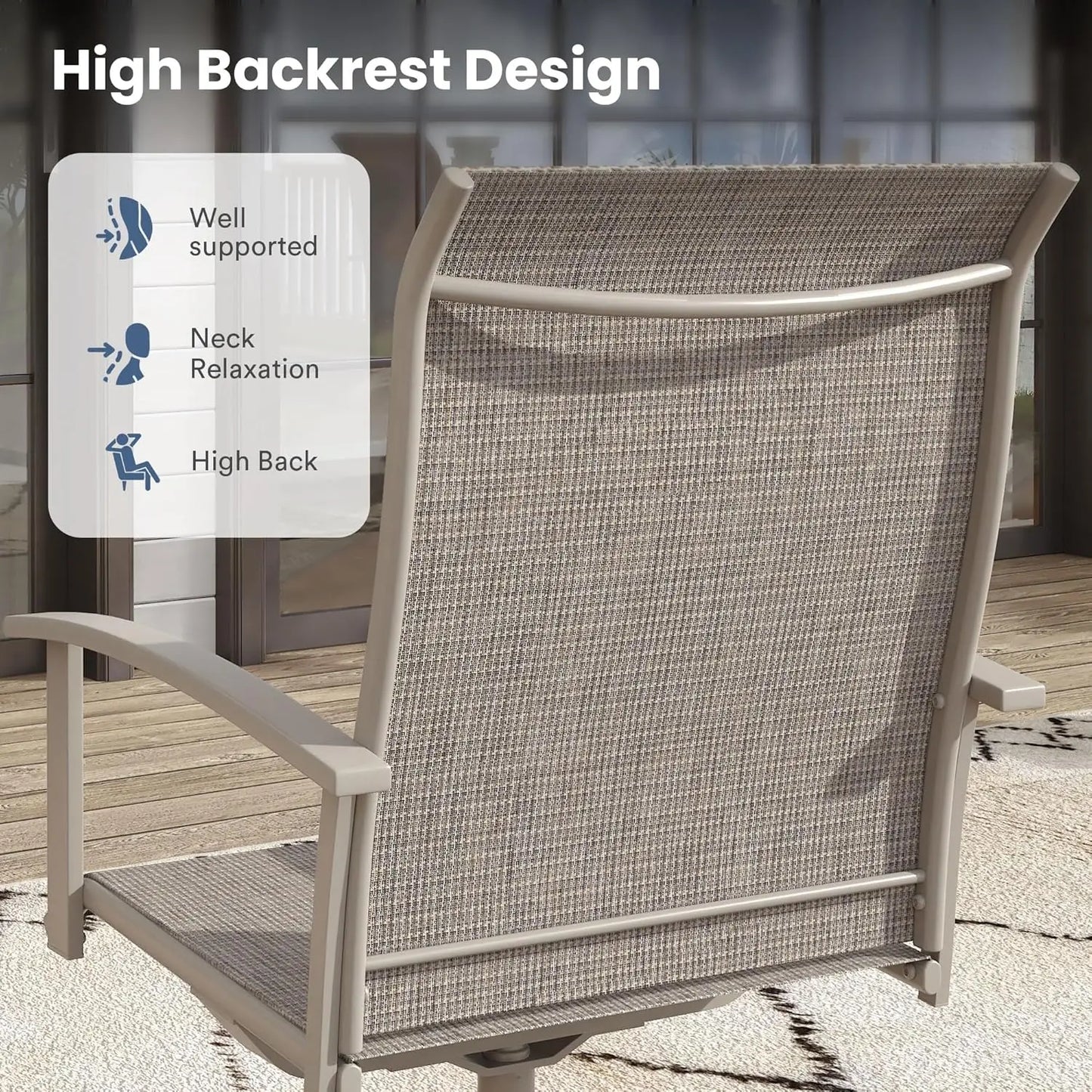 Swivel Textilene Outdoor Patio Chairs Set Of Four Durable