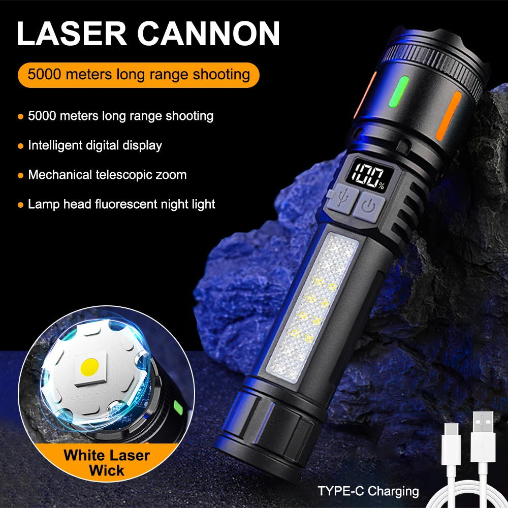 Smart Display LED Flashlight Rechargeable Type C Torch Emergency Light