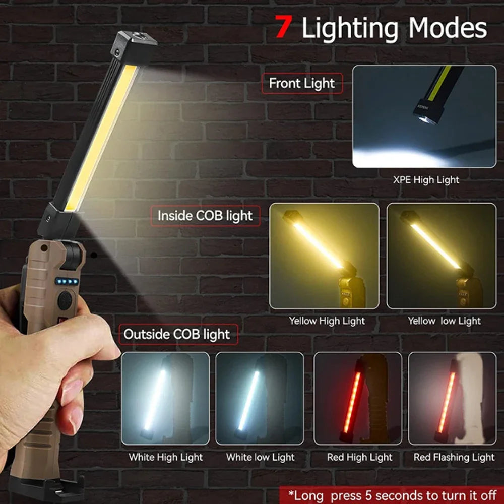 Folding COB Portable LED Work Light With Rechargeable Built In Battery
