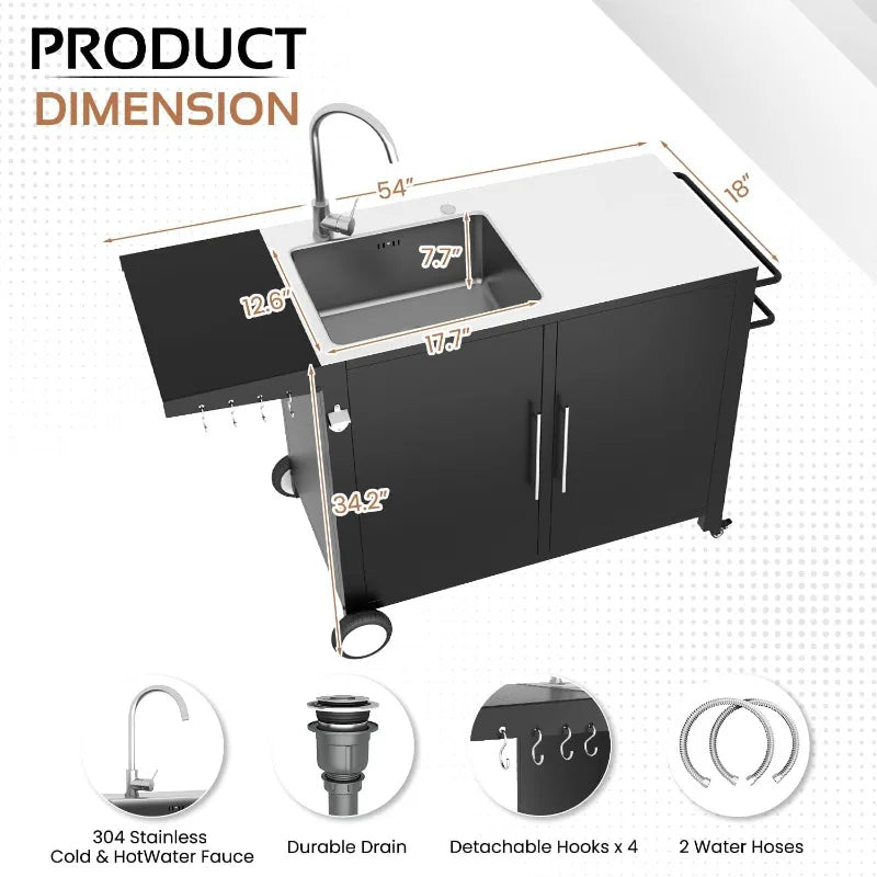 XMSJ Outdoor Kitchen Sink Stainless Steel Prep Table Island