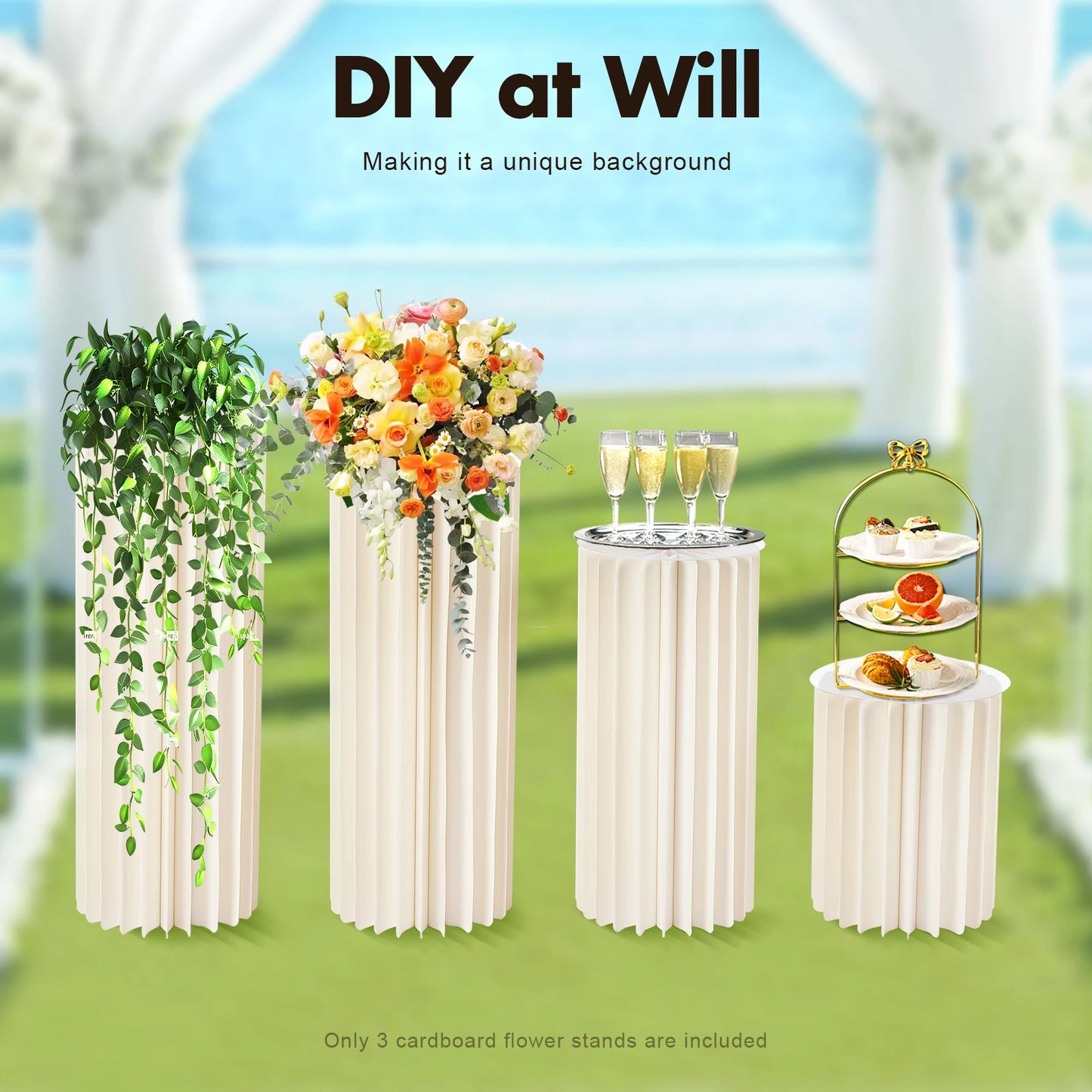 Foldable Cardboard Flower Stands Set of 3 for Wedding Centerpieces