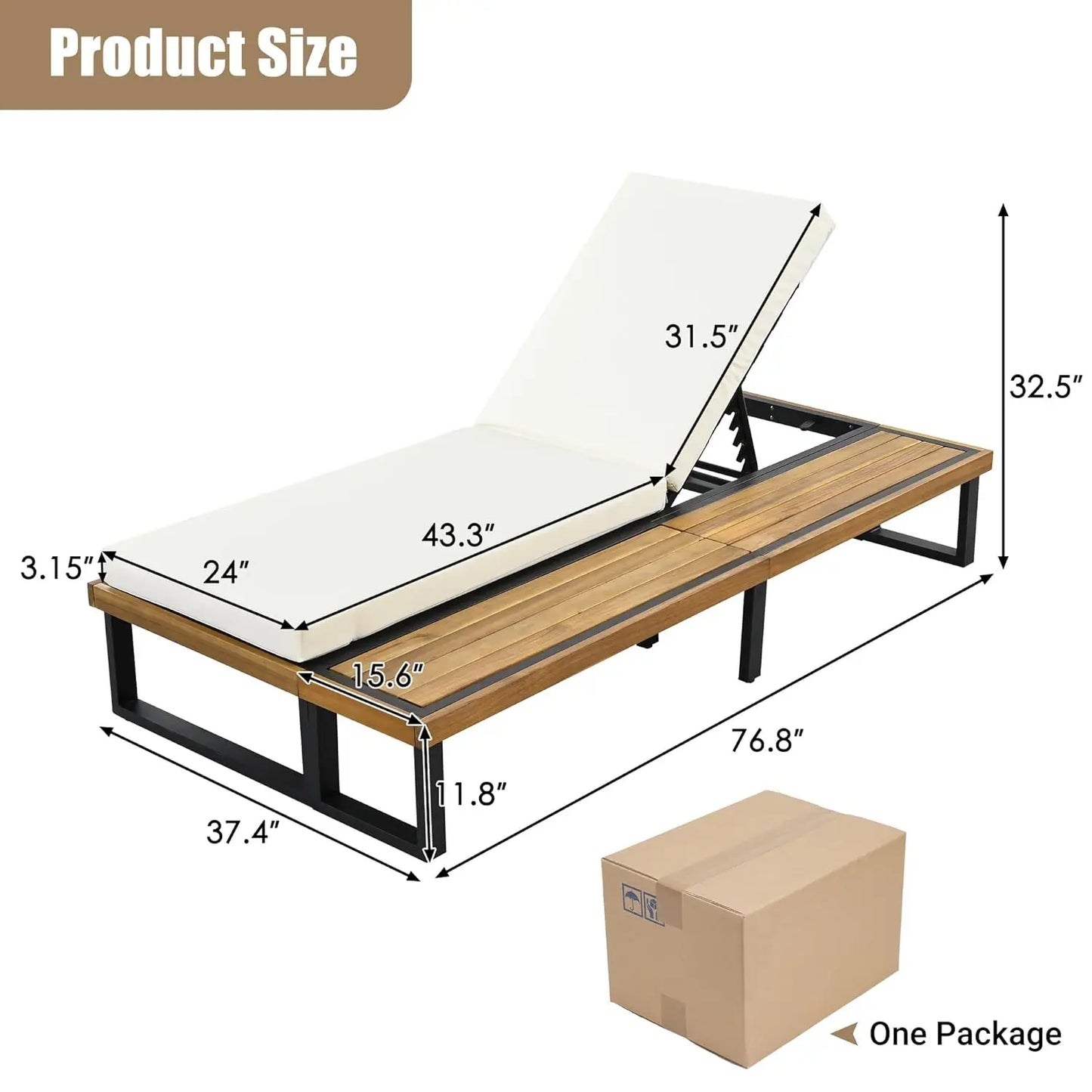 Outdoor 5-Position Adjustable Chaise Lounge Set With Steel Frame Cushions