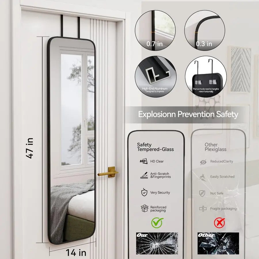 Rectangular Full Body Mirror Wall Mounted Door Hanging Entryway