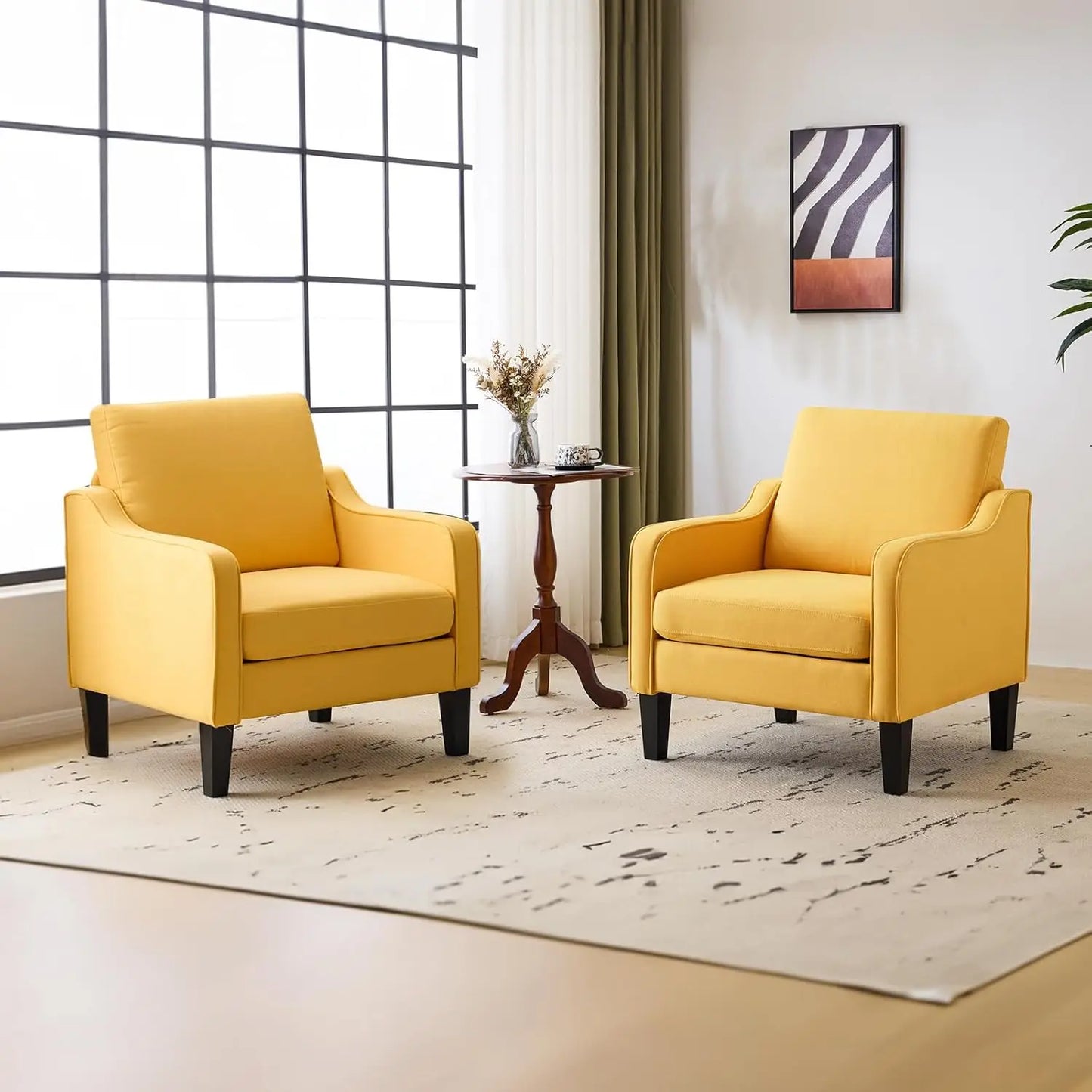 Mid Century Modern Accent Chair Fabric Upholstered Armchair For Living Room
