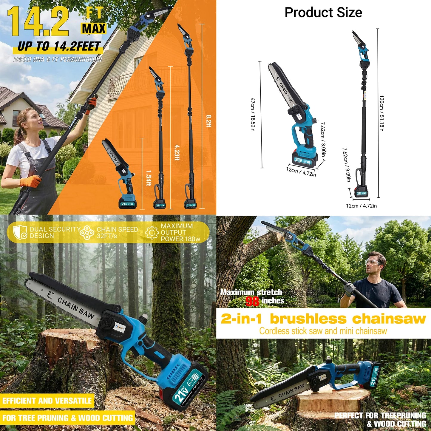 XYSD Two In One Cordless Pole Saw And Mini Chainsaw