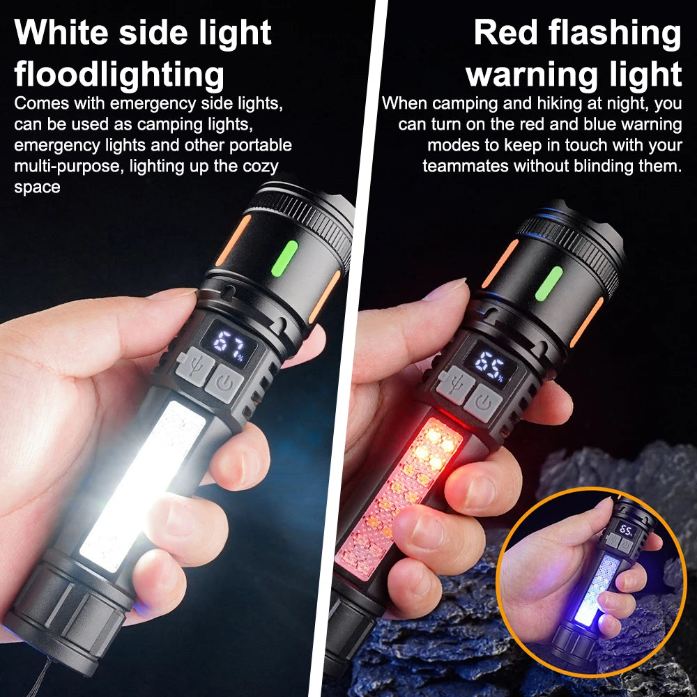 Smart Display LED Flashlight Rechargeable Type C Torch Emergency Light
