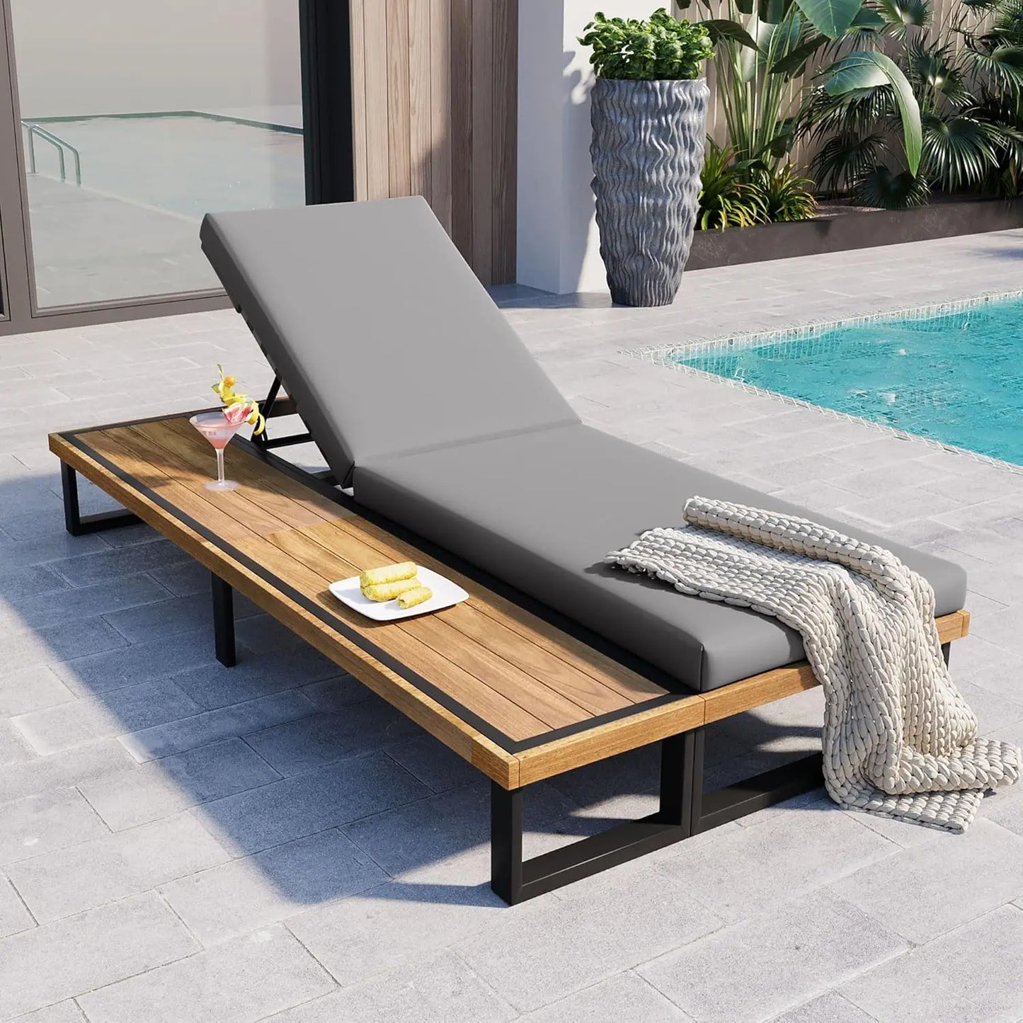 Outdoor 5-Position Adjustable Chaise Lounge Set With Steel Frame Cushions