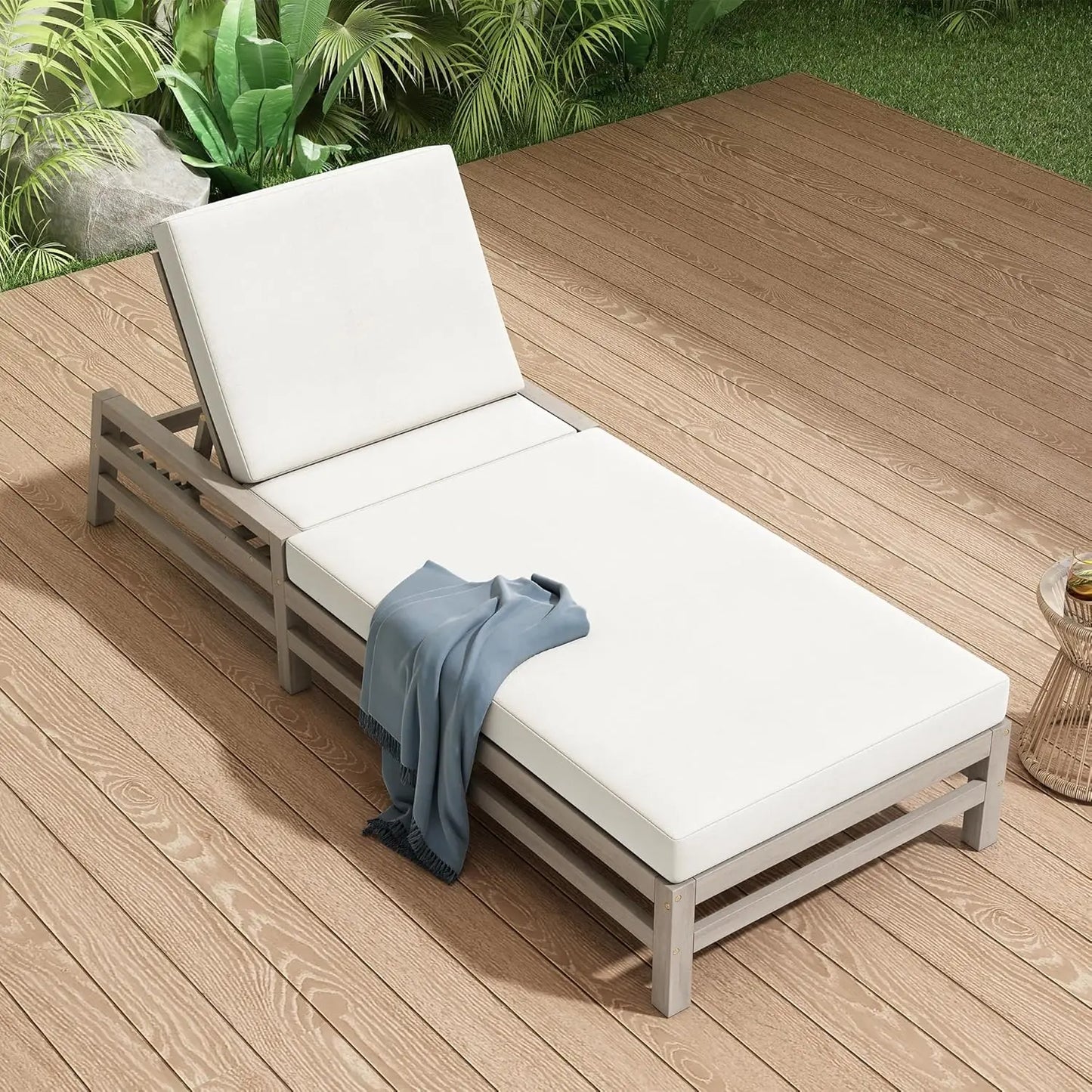 Outdoor 5-Position Adjustable Chaise Lounge Set With Steel Frame Cushions