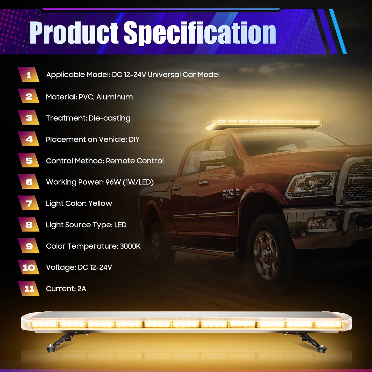 LED Warning Light Beacon With 96 LEDs And Remote Control
