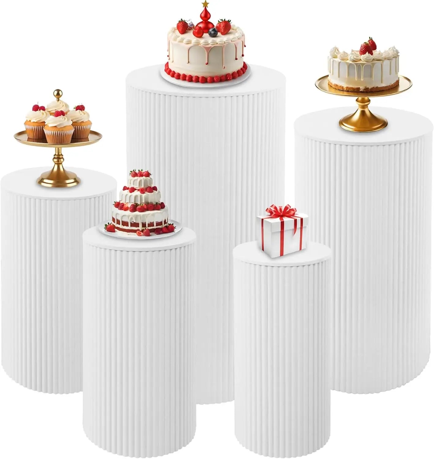 Metal Pleated Cylinder Pedestal Stands 5-Piece Set