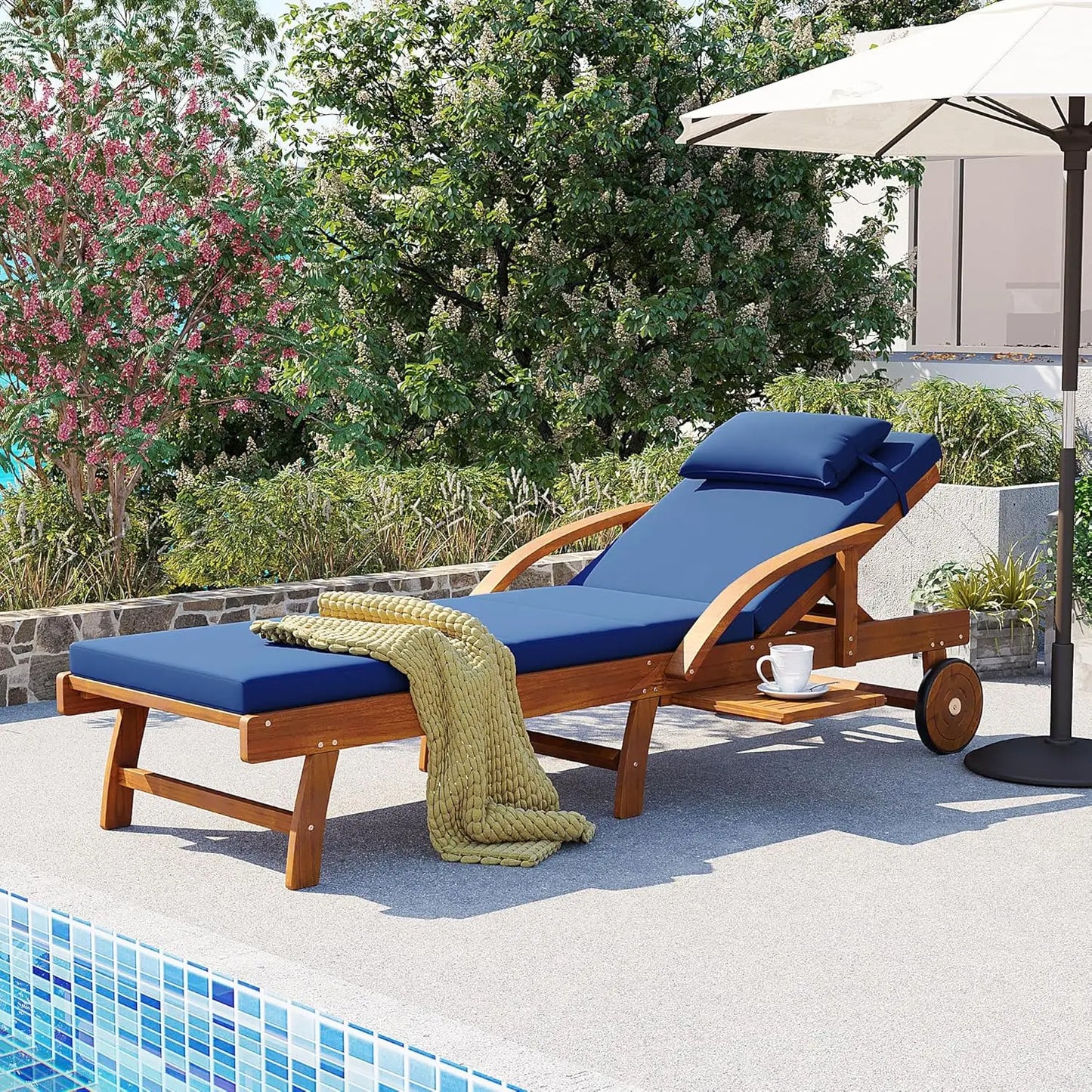 Outdoor 5-Position Adjustable Chaise Lounge Set With Steel Frame Cushions