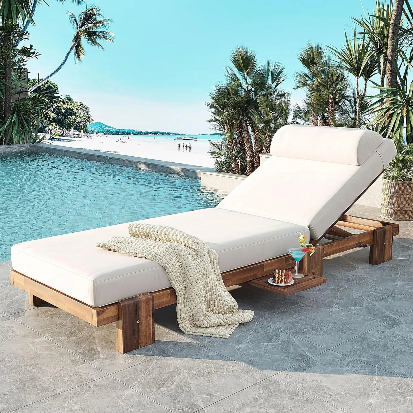 Outdoor 5-Position Adjustable Chaise Lounge Set With Steel Frame Cushions